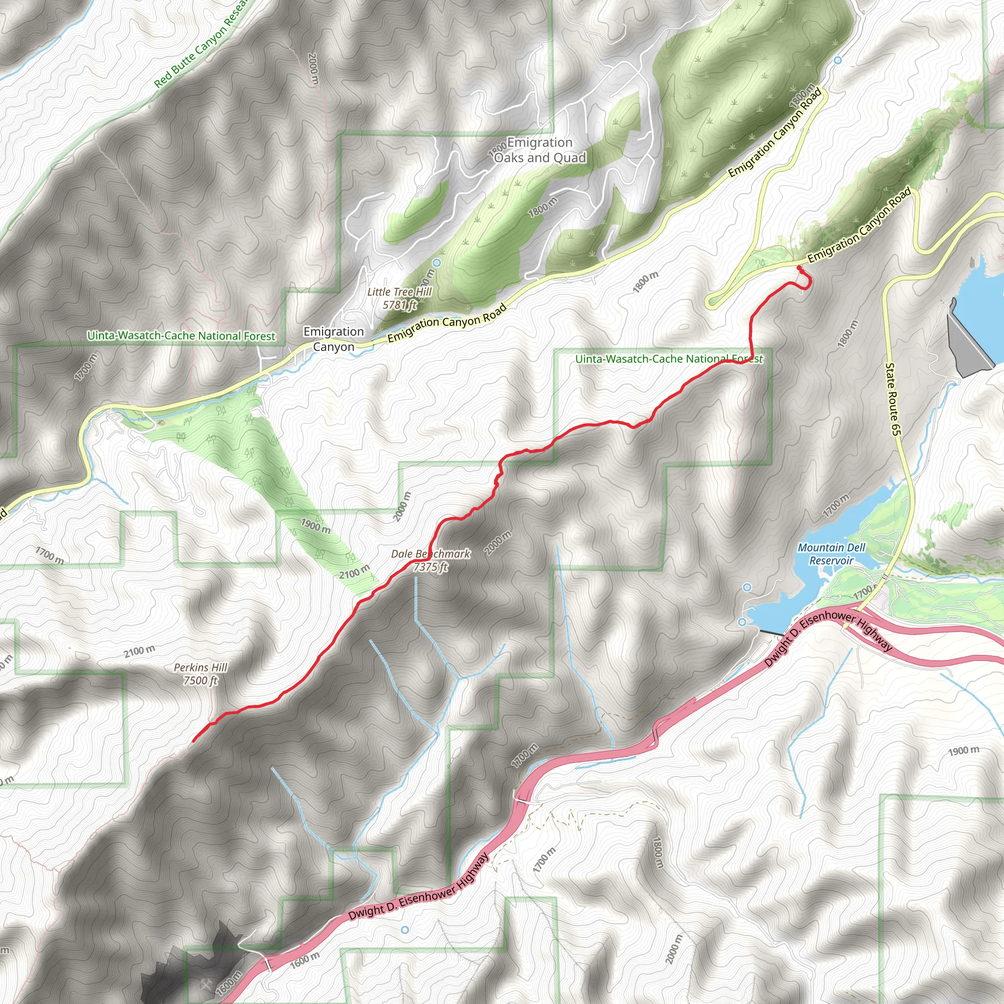 Dale Benchmark and Perkins Peak via emigration Canyon Ridgeline Trail mobile static map
