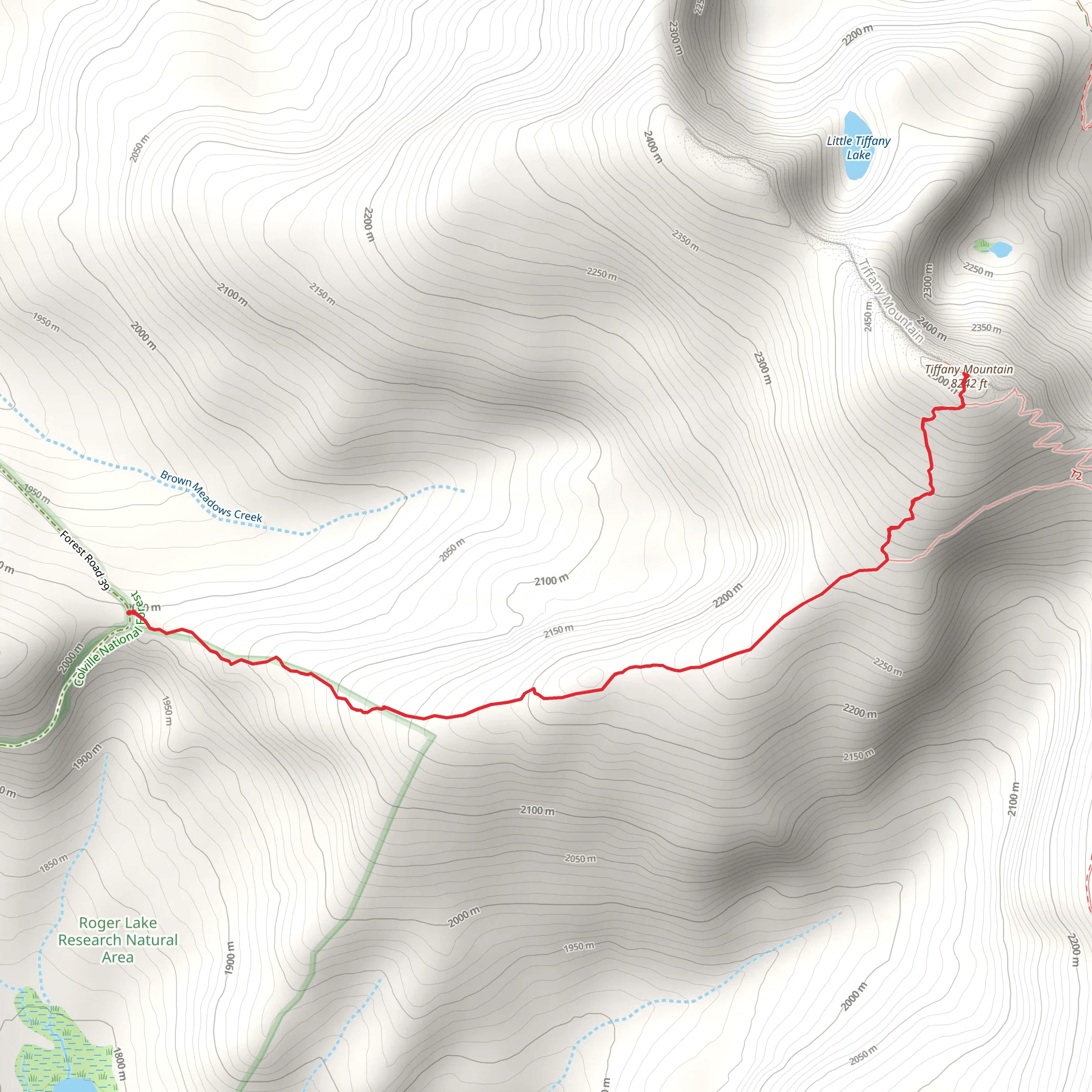 Tiffany Mountain Out and Back mobile static map
