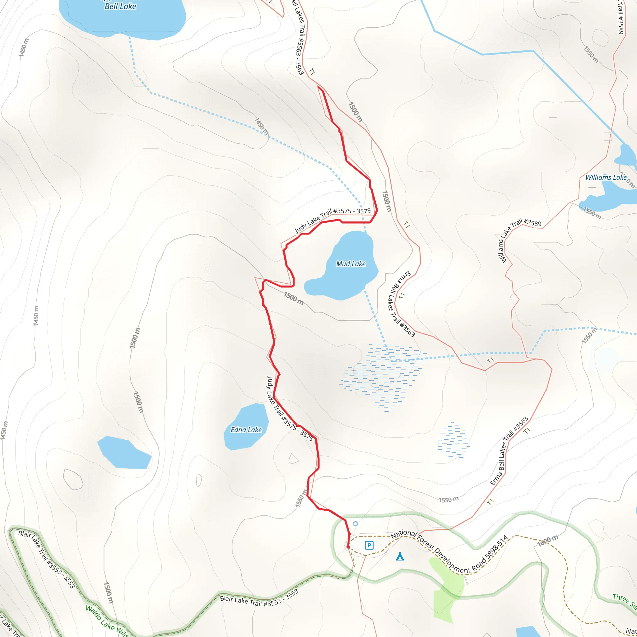 Edna Lake and Mud Lake via Judy Lake Trail mobile static map