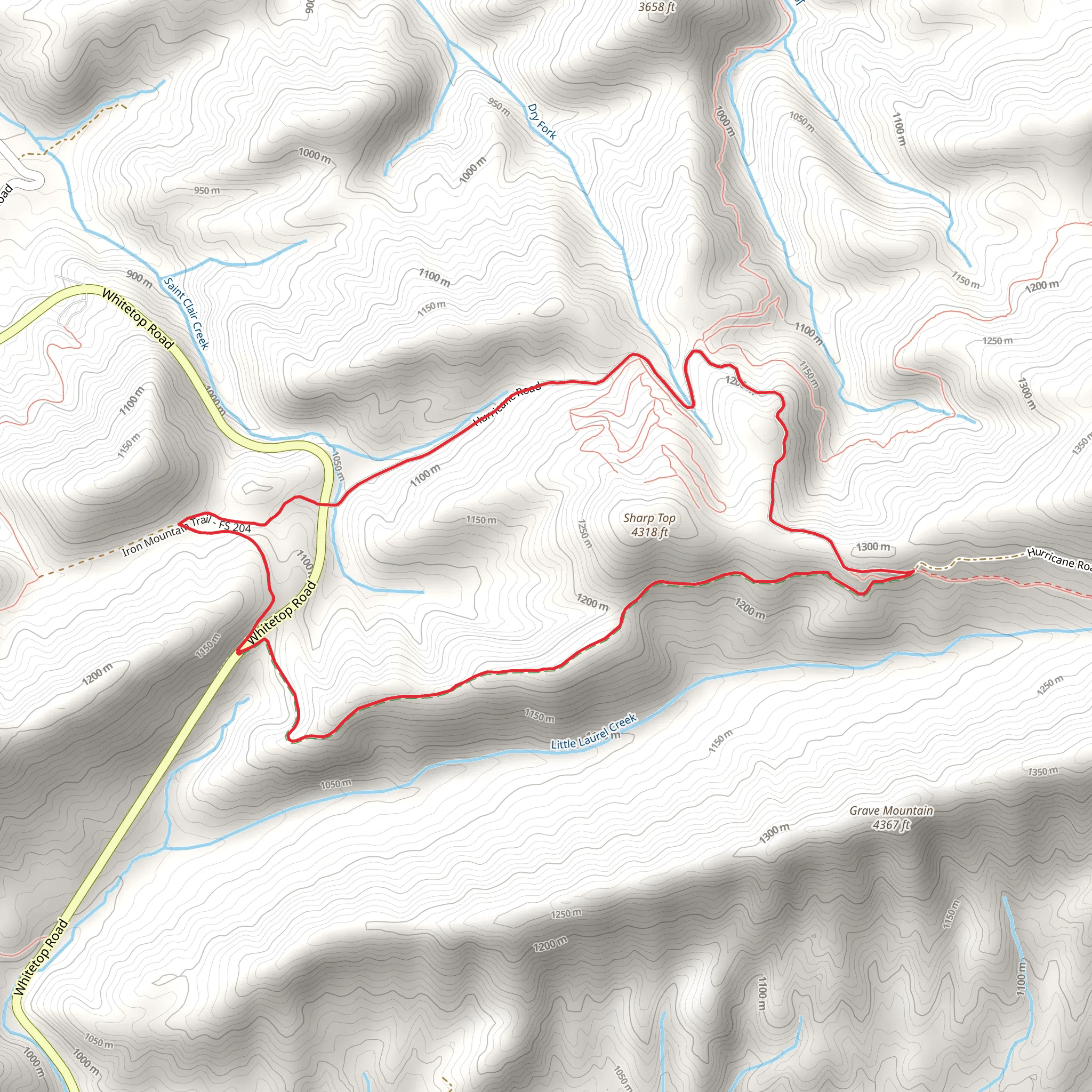Hurricane Road and Little Laurel Loop Trail mobile static map