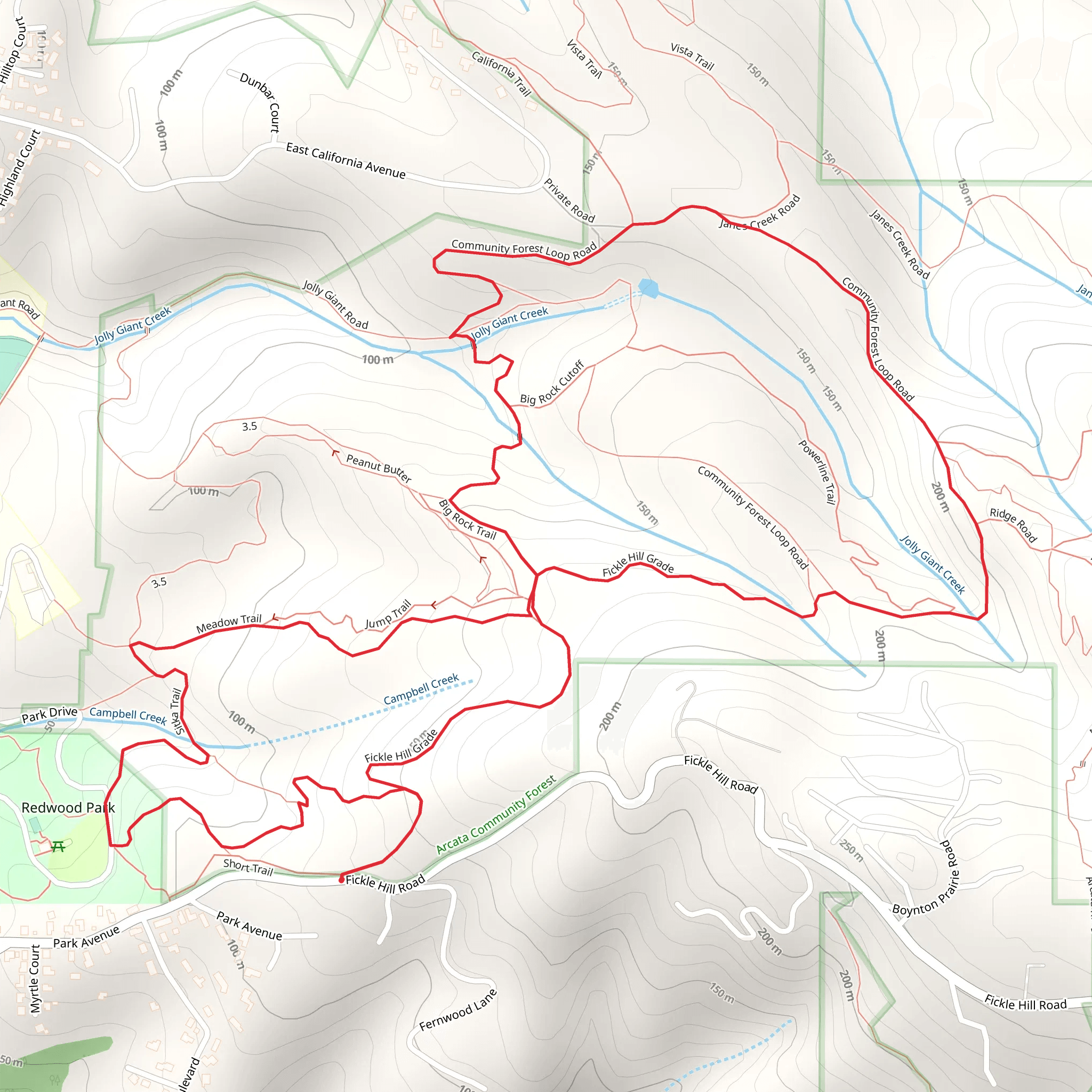 Fickle Hill Grade, Big Rock Trail and Nature Trail Loop mobile static map
