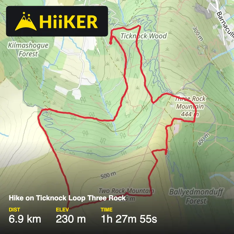 A map preview of the recording Hike on Ticknock Loop Three Rock.