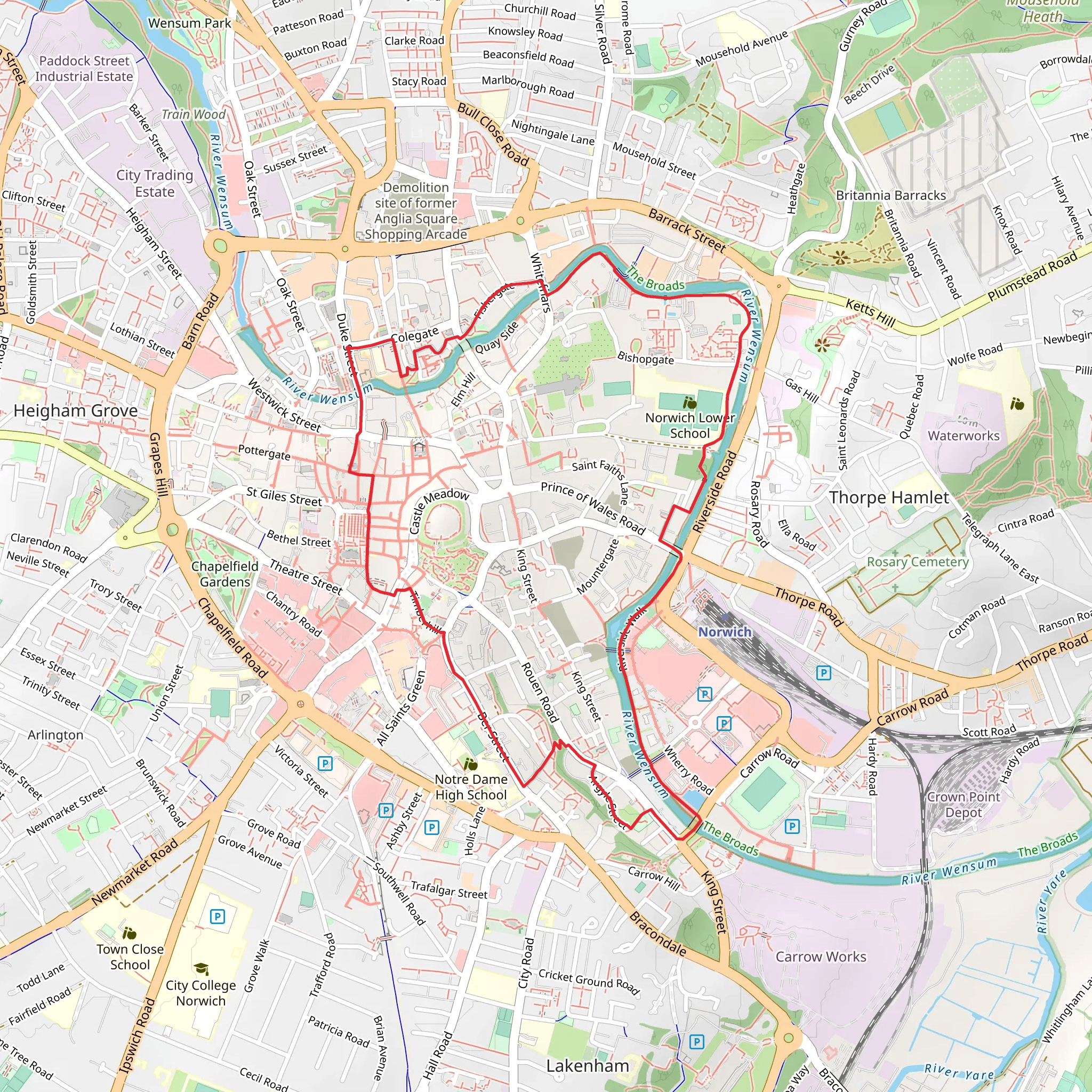 Norwich Riverside Walk mobile static map