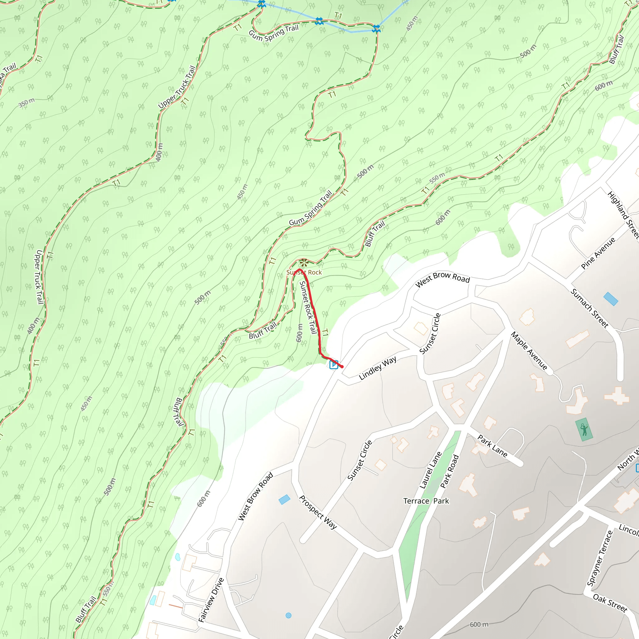Sunset Rock Trail Out and Back mobile static map