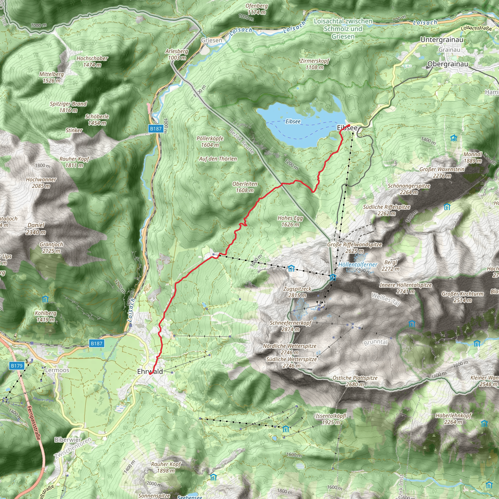 Eibsee to Ehrwald Walk mobile static map