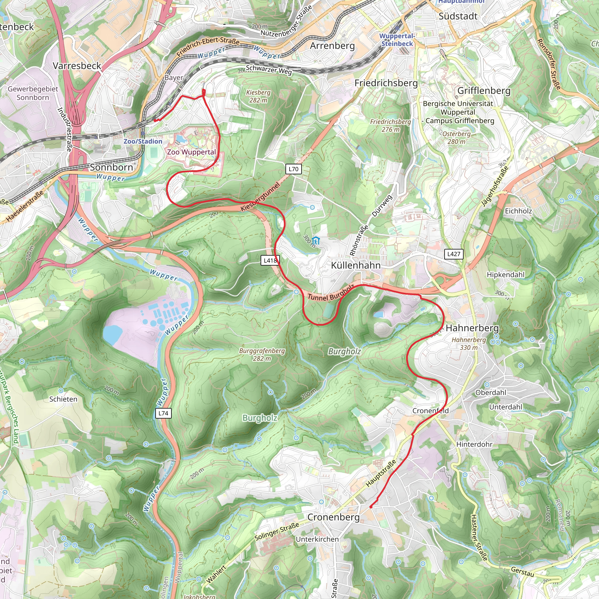Wuppertal Zoologischer Garten to Kuchhausen via Sambatrasse mobile static map