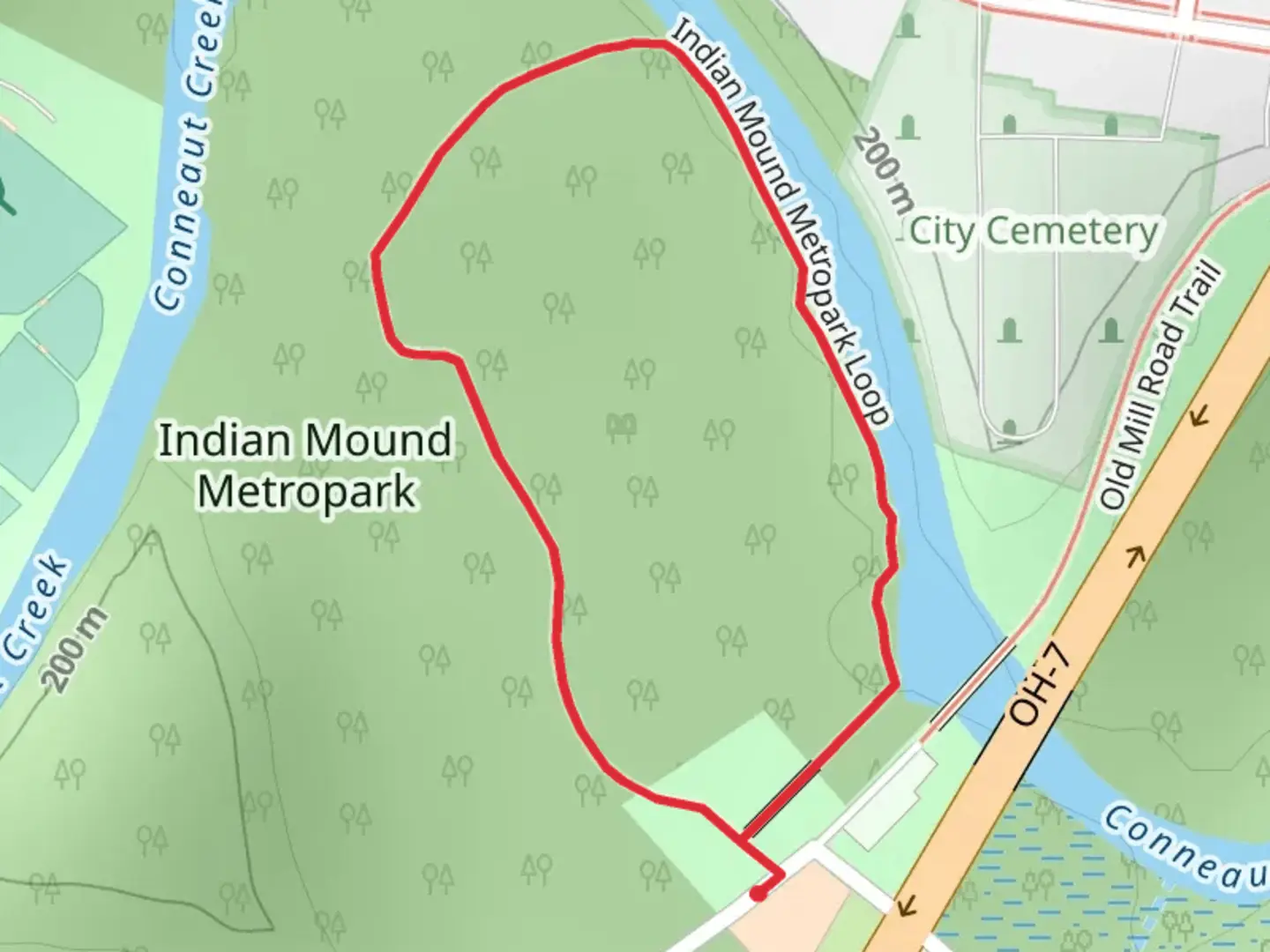 An image depicting the trail Indian Mound Metropark Loop and its surrounding area.
