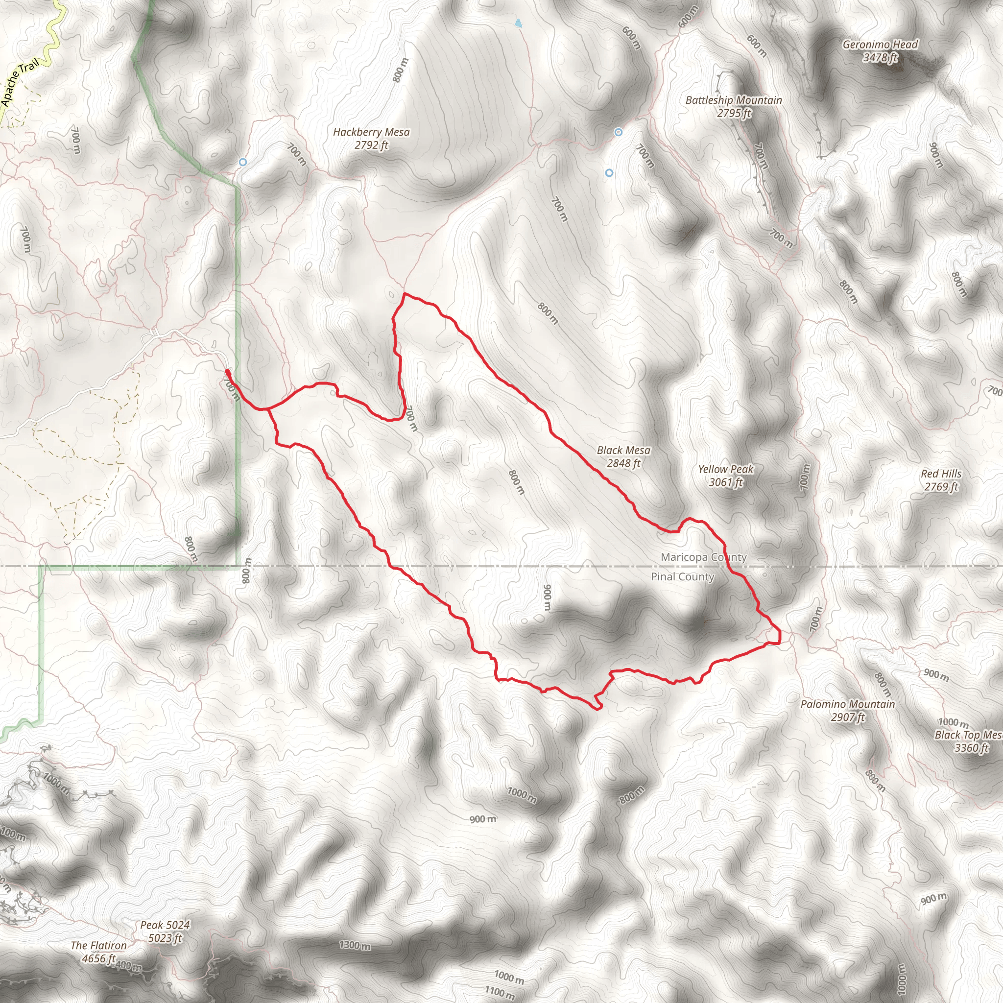 Black Mesa Trail and Dutchman Loop Trail mobile static map