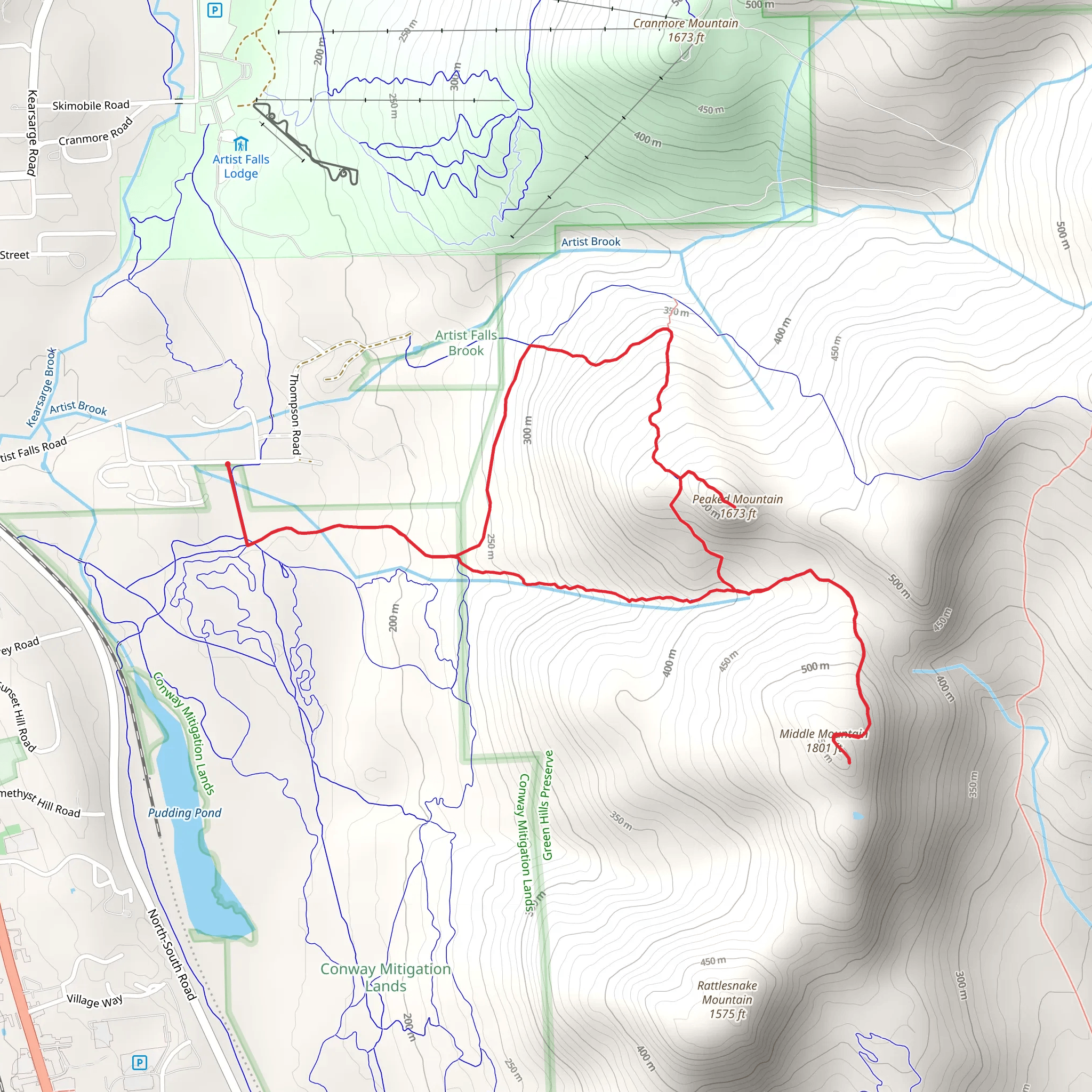 Peaked Mountain and Middle Mountain Loop mobile static map