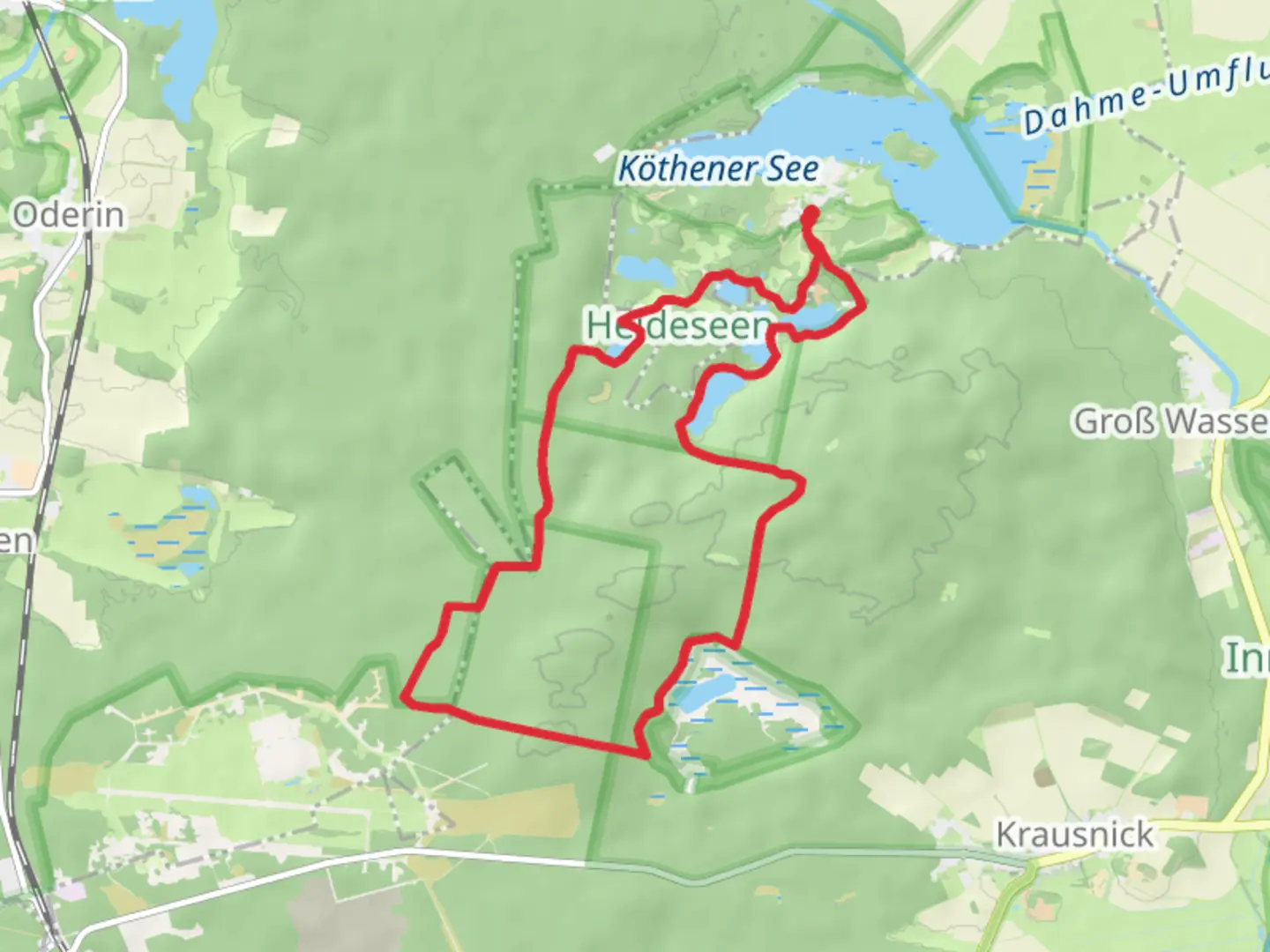An image depicting the trail Triftsee and Heideseen Loop and its surrounding area.