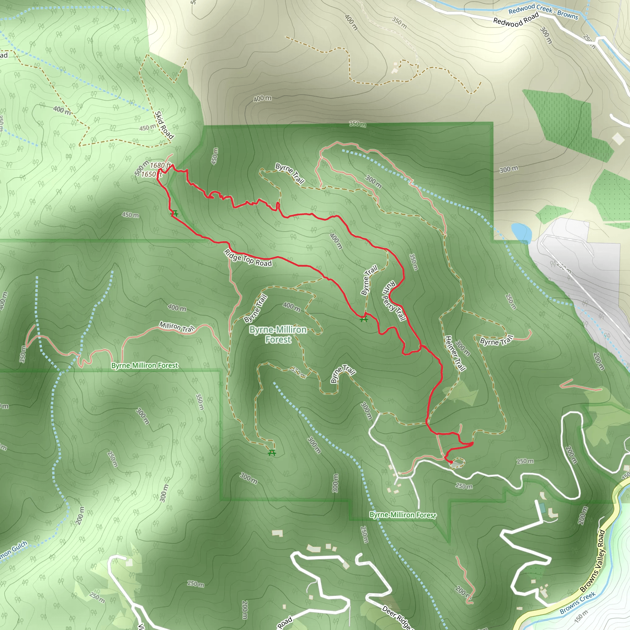 Ridge Top - Byrne Loop via Rattlesnake Trail mobile static map