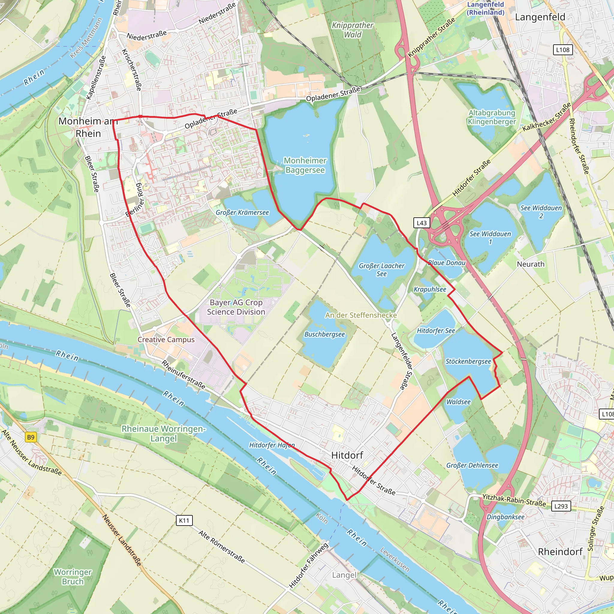 Stöckenbergsee and Monbag See via Altstadt Rundweg mobile static map