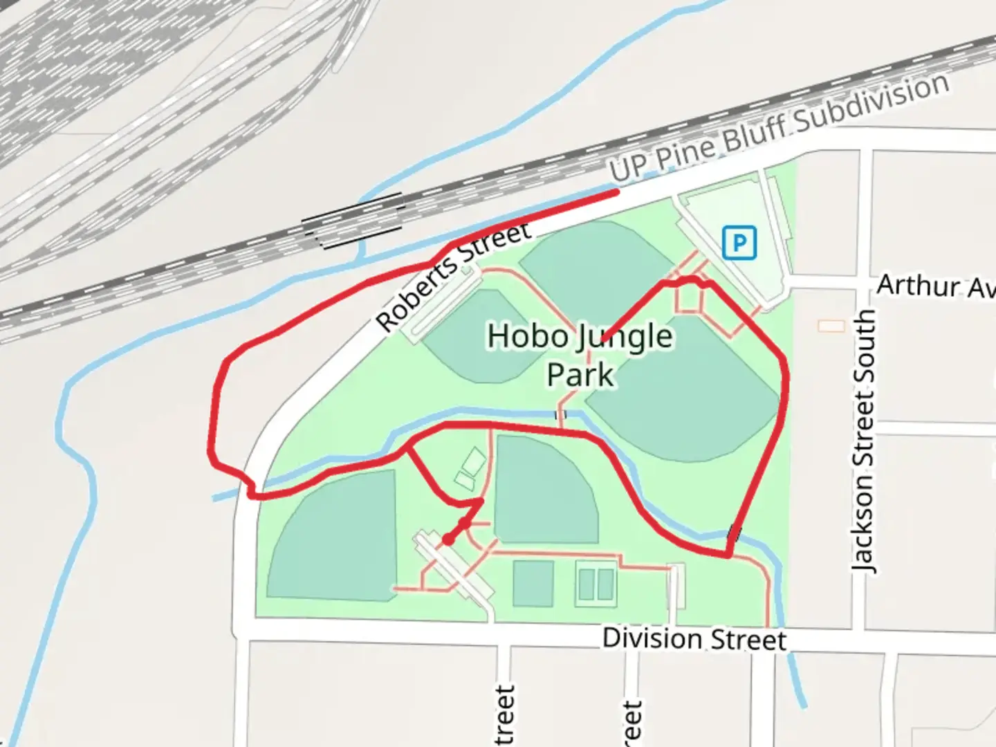 An image depicting the trail Hobo Jungle Park Walk and its surrounding area.