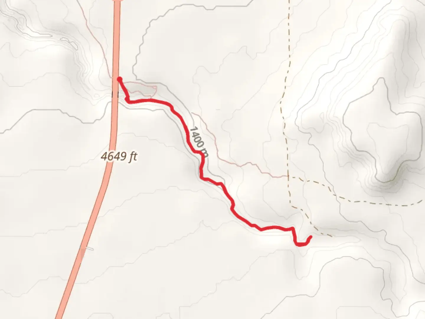 An image depicting the trail Waterhole Canyon Trail and its surrounding area.