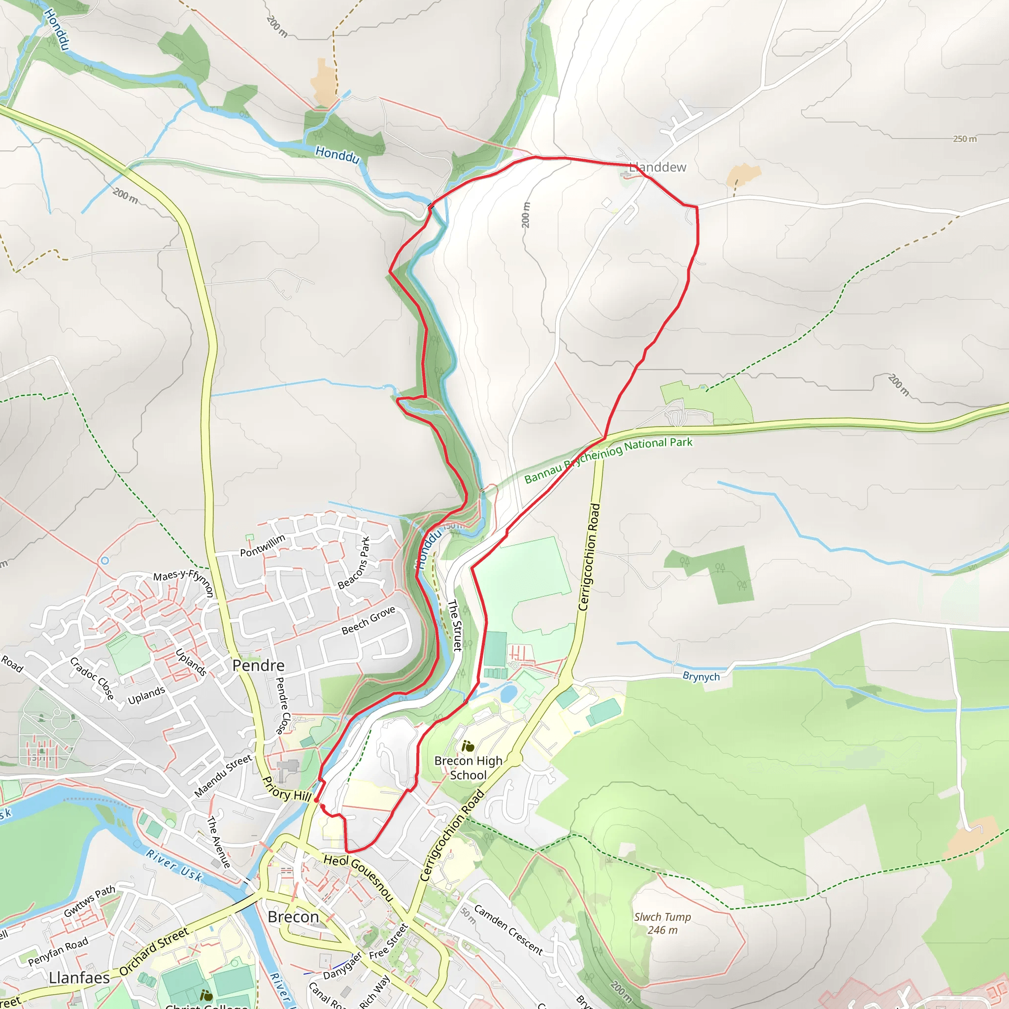 Brecon - River Honddu and Llanddew mobile static map