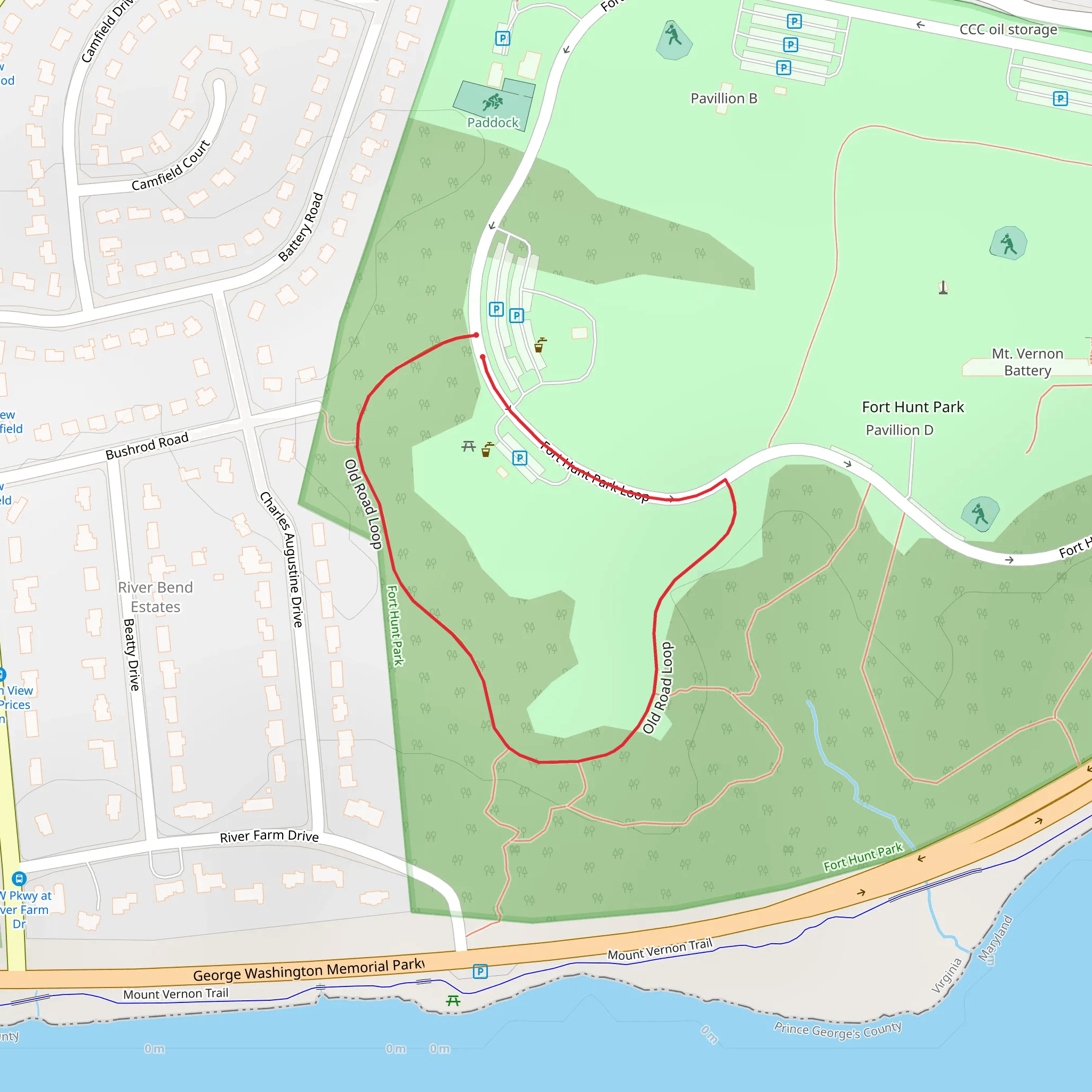 Fort Hunt Park Short Loop mobile static map