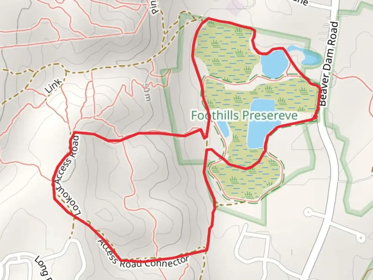 An image depicting the trail Foothills Preserve Path Loop Trail and its surrounding area.
