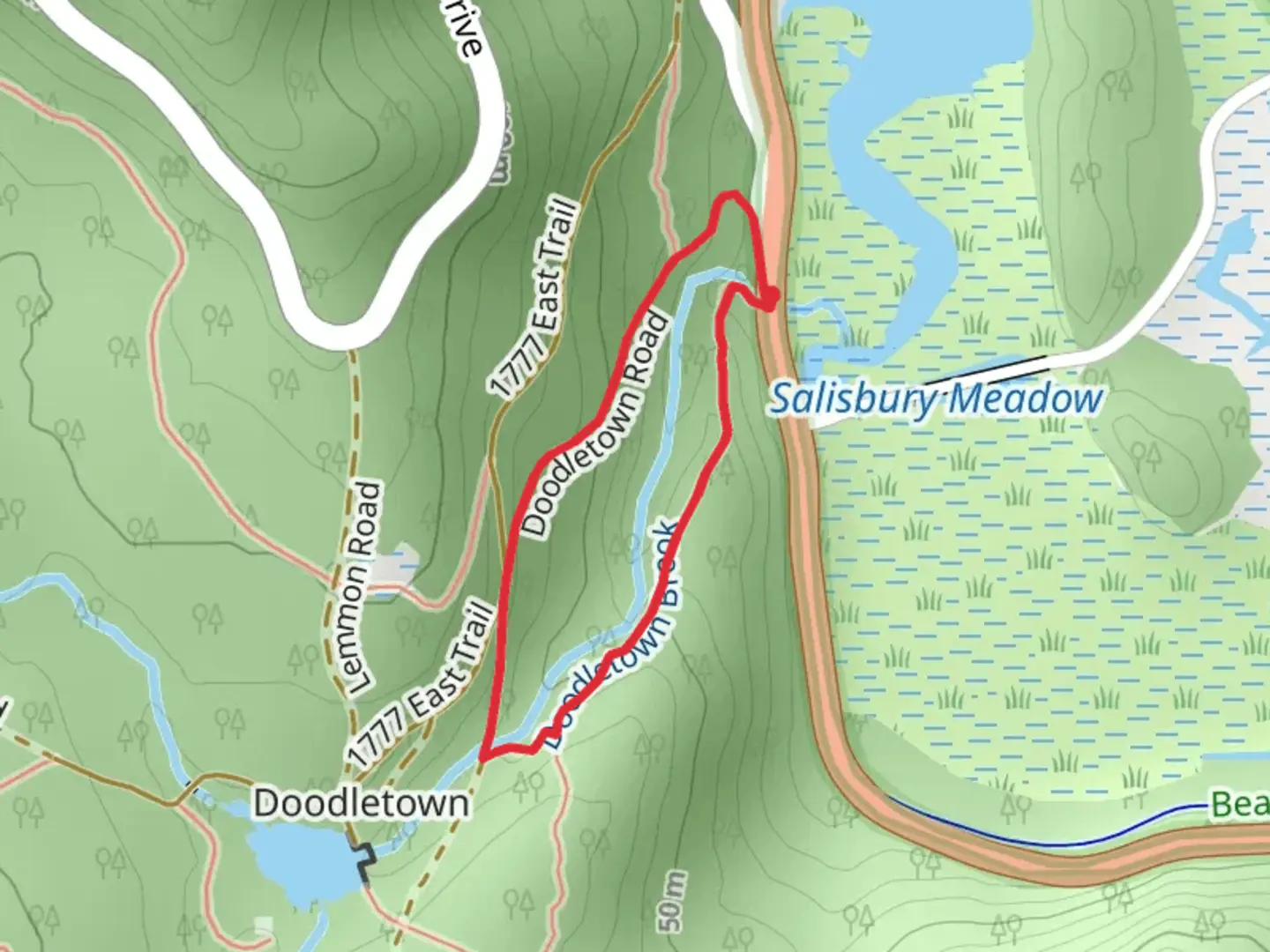 An image depicting the trail Doodletown Brook Loop via Cornell Mine Trail and its surrounding area.