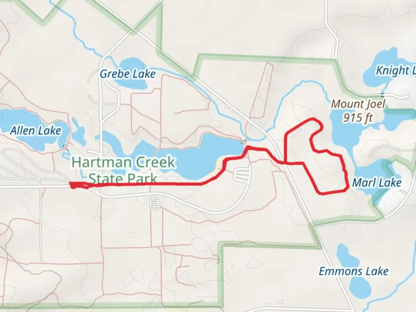 An image depicting the trail Hartman Lake, Pope Lake and Marl Lake beside Loop and its surrounding area.