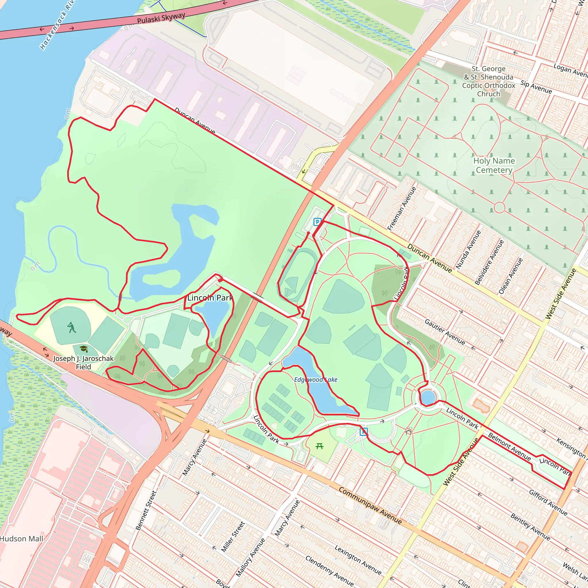 Lincoln Park and Edgewood Lake Loop mobile static map