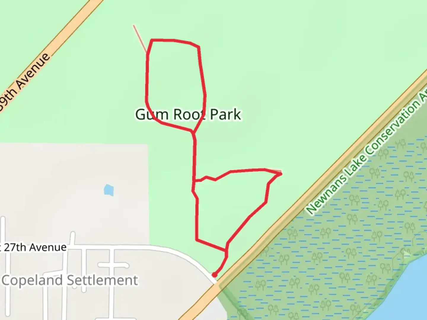 An image depicting the trail Gum Root Park Loop and its surrounding area.