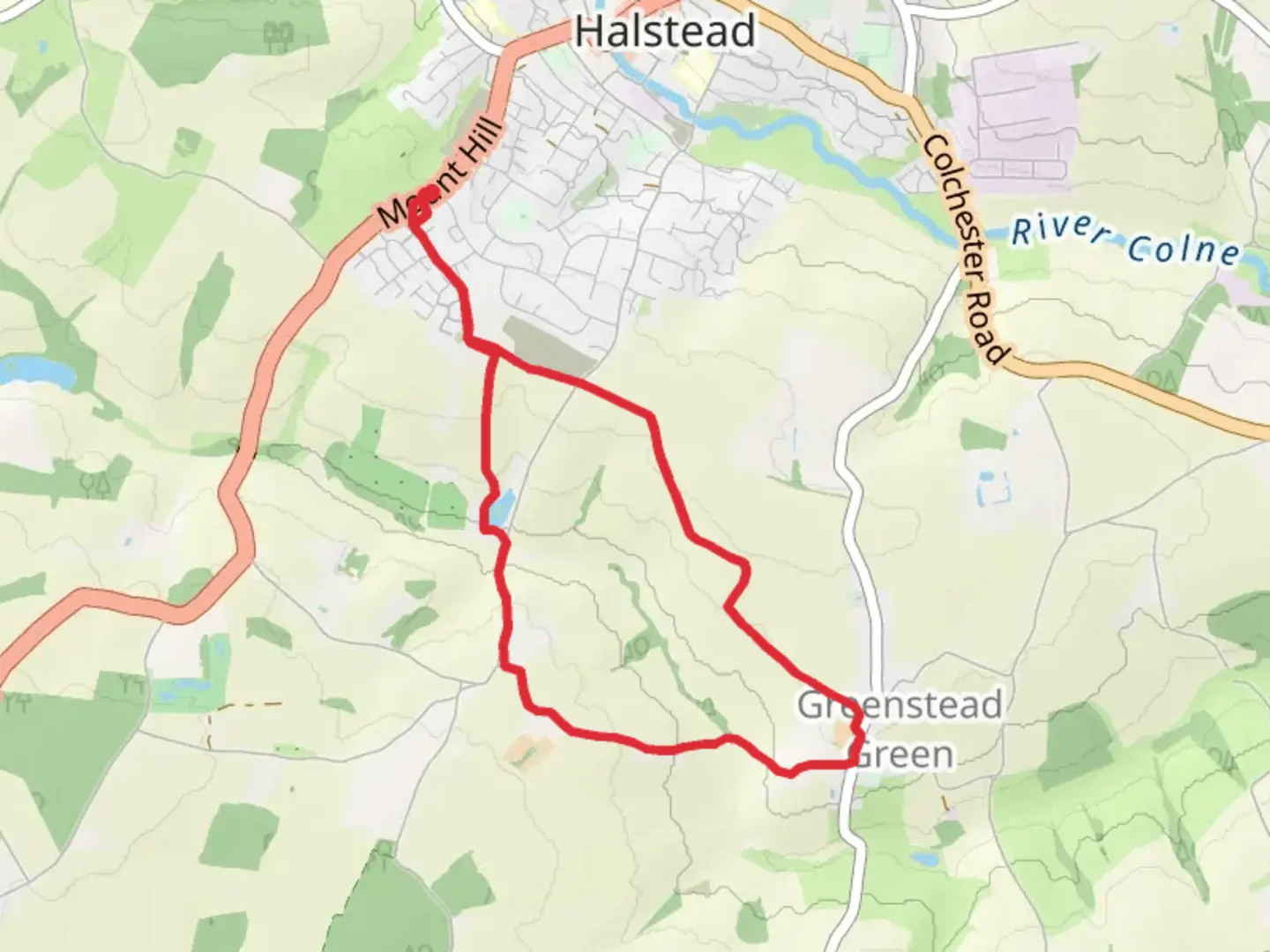 An image depicting the trail Greenstead Green Loop and its surrounding area.
