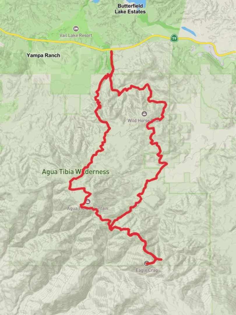 An image depicting the trail Dripping Springs, Eagle Crag and Wild Horse Peak Loop Trail and its surrounding area.