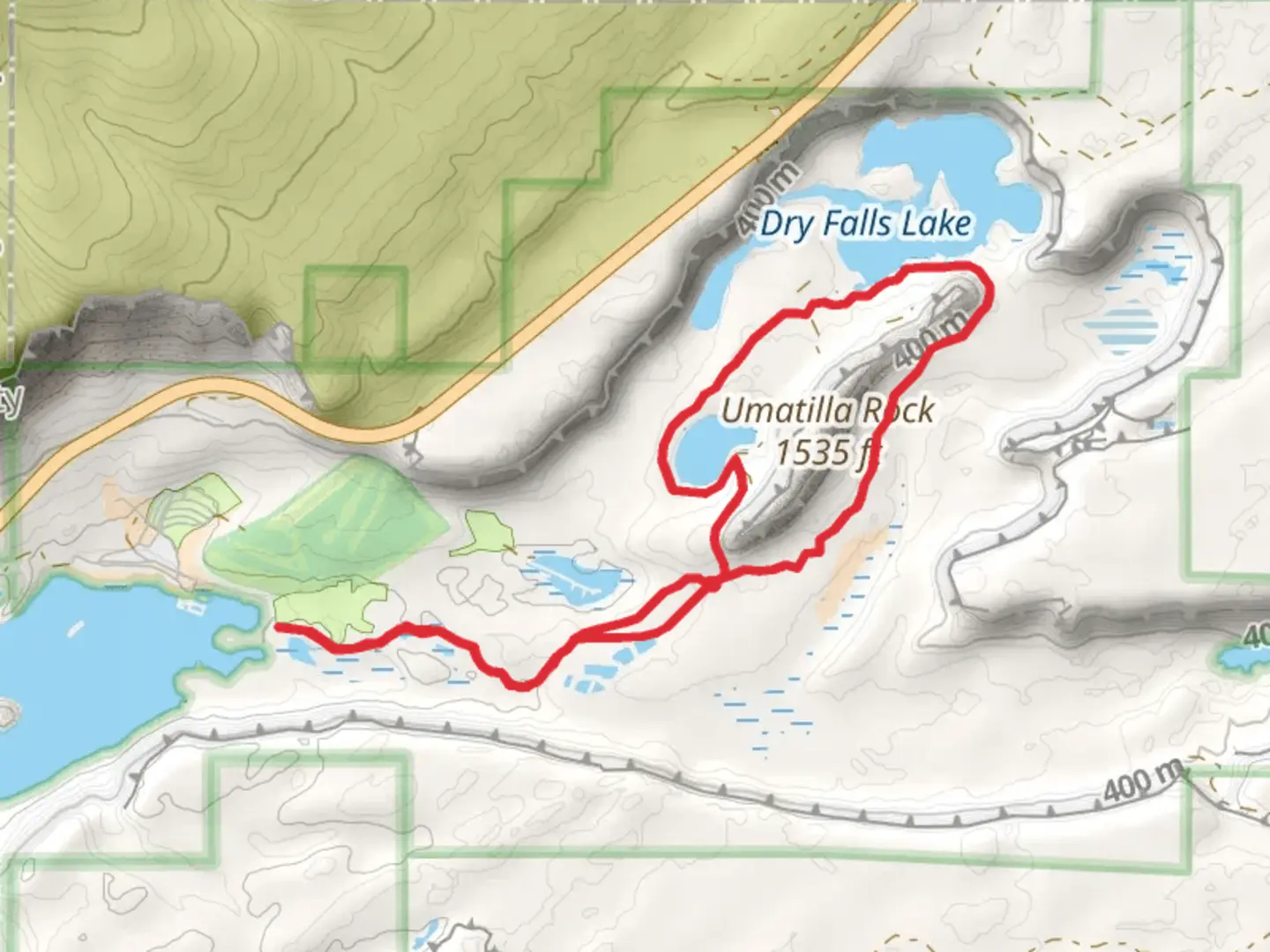 An image depicting the trail Umatilla Rock Trail and Boy Scout Trail and its surrounding area.
