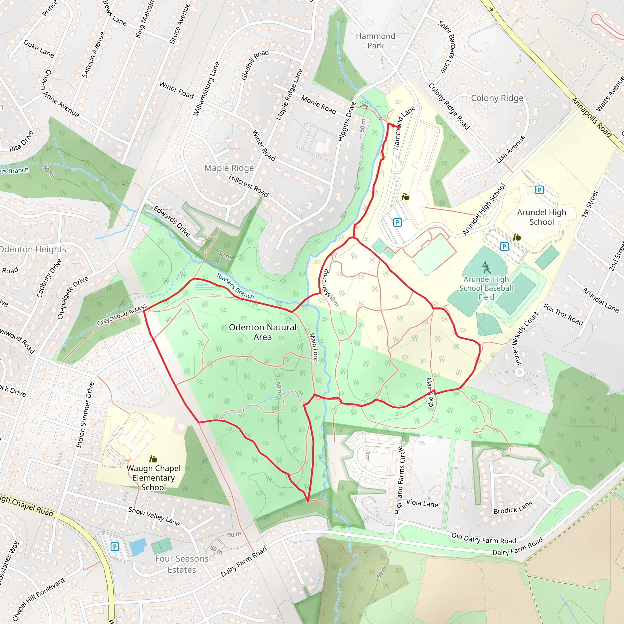 Odenton Natural Area Loop mobile static map