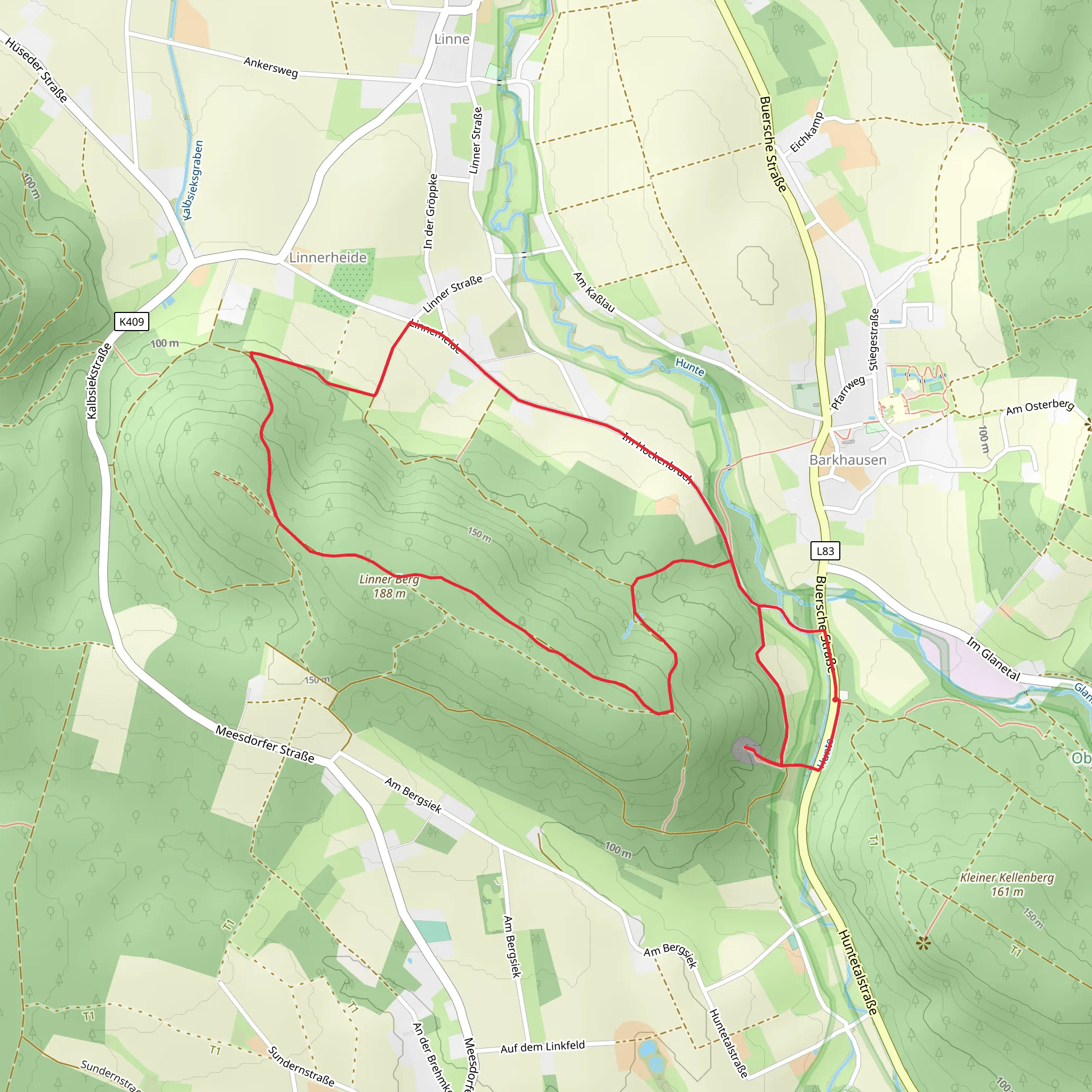 Saurierfahrten and Linner Berg Loop mobile static map