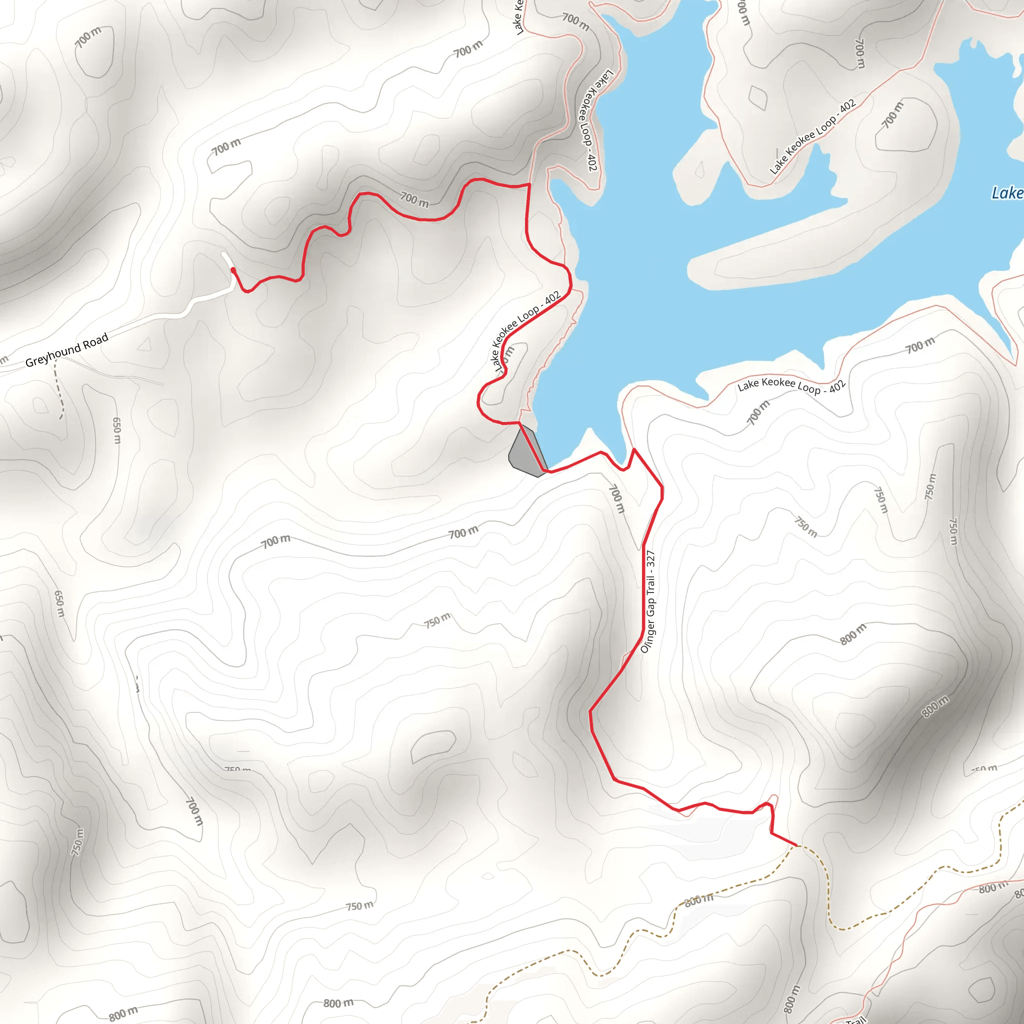 Olinger Gap Trail via Lake Keokee Loop Trail mobile static map