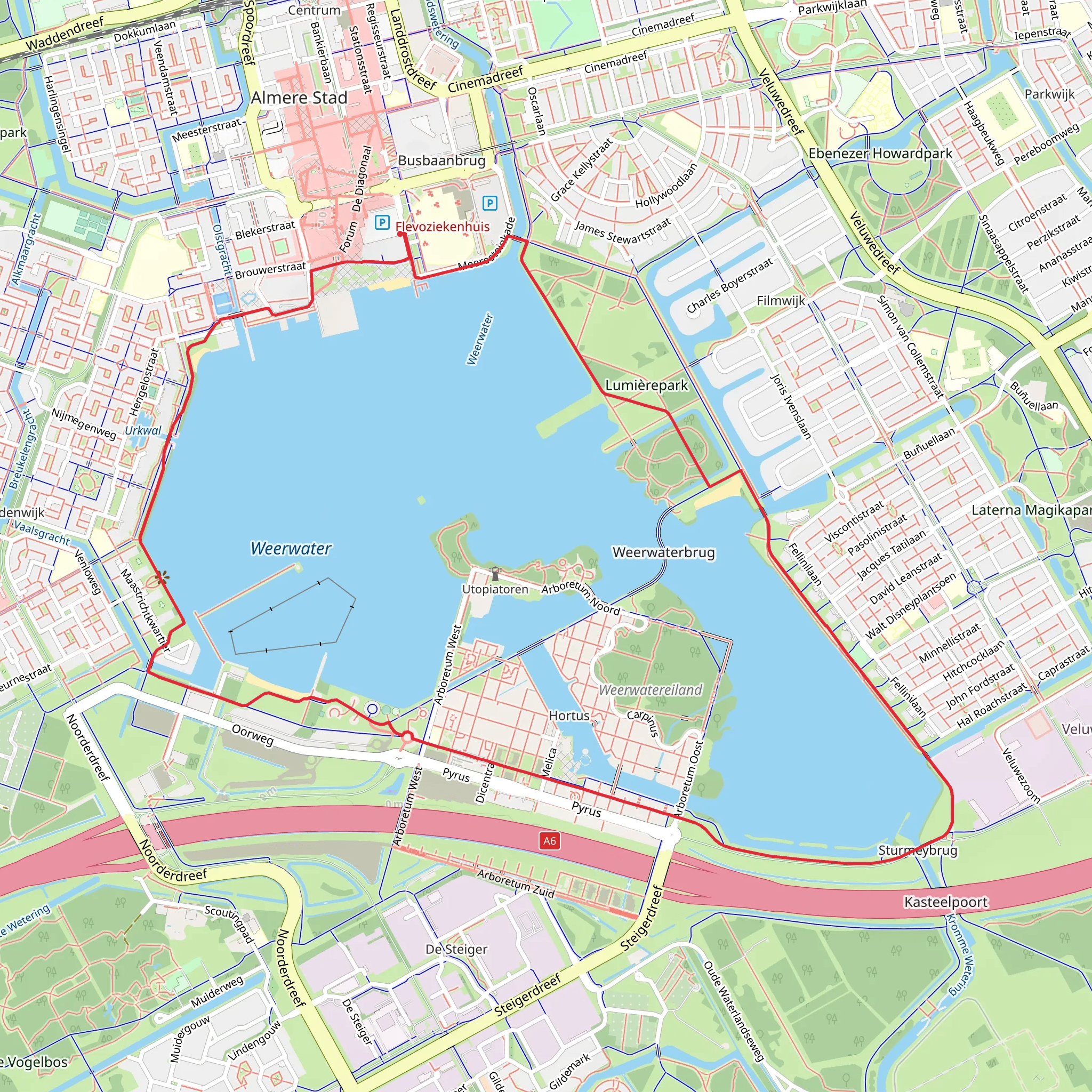 Weerwater Loop via Oeverpromenade and Sturmeypad and Fongerspad mobile static map