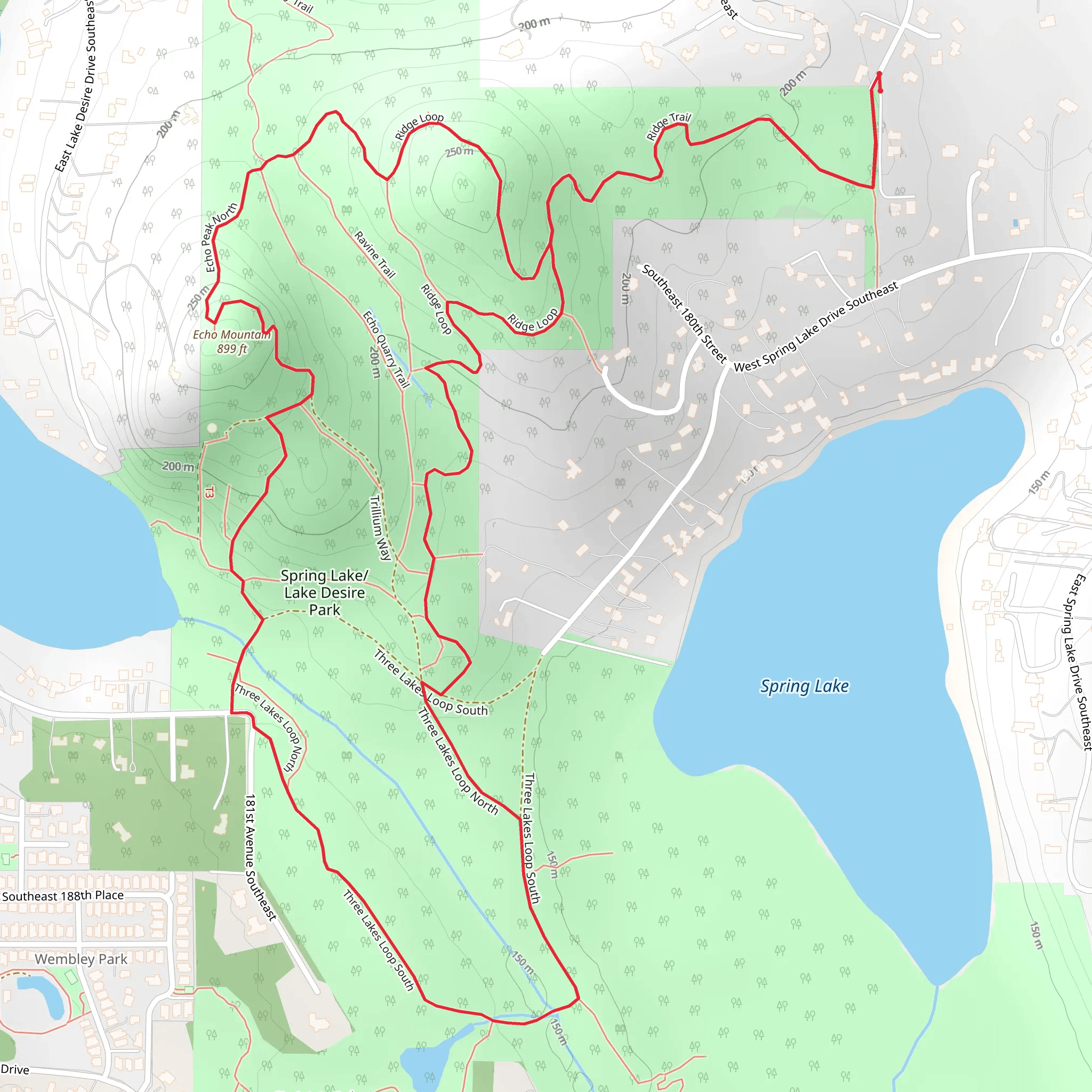 Ridge Trail and Three Lakes Loop South mobile static map