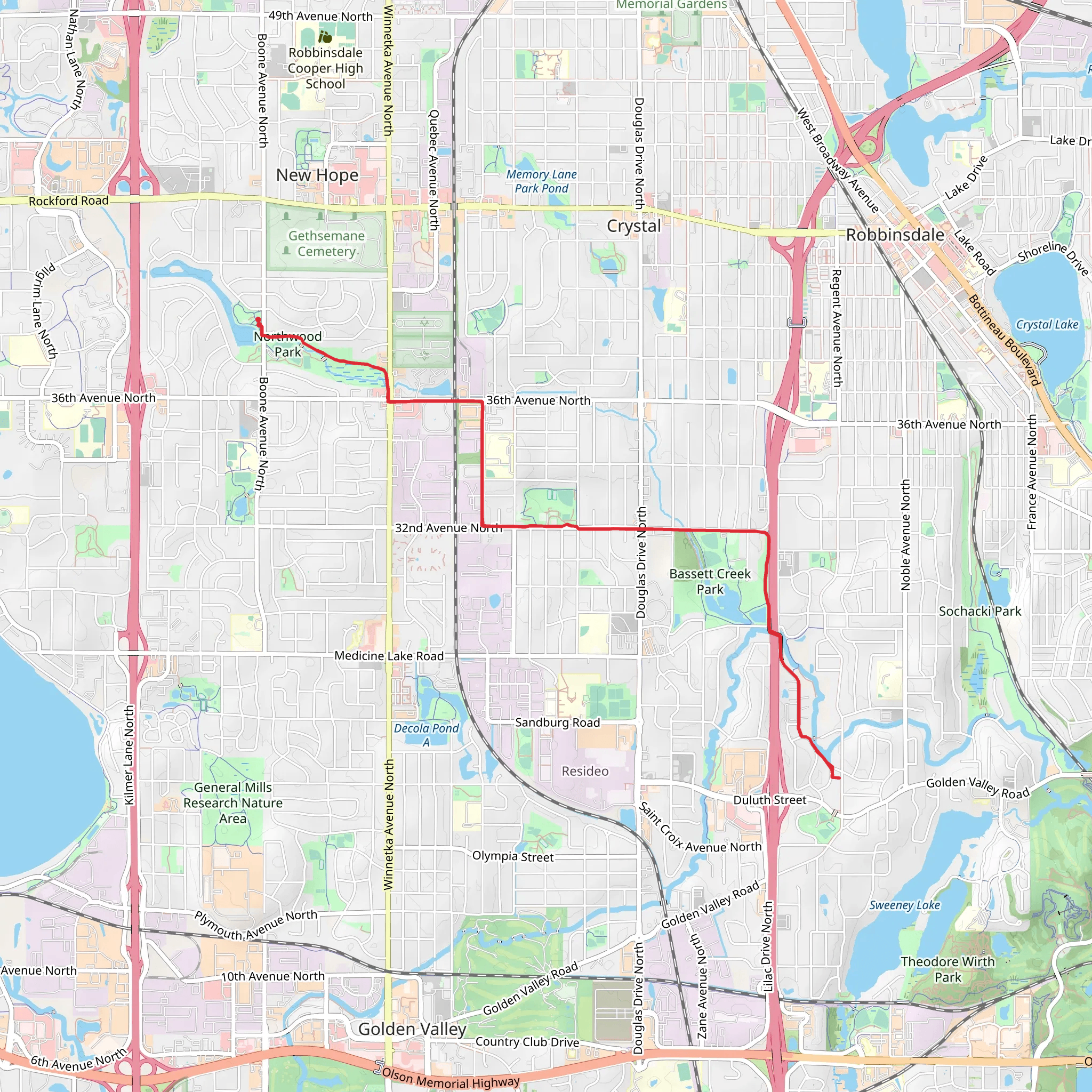 Bassett Creek Regional Trail mobile static map