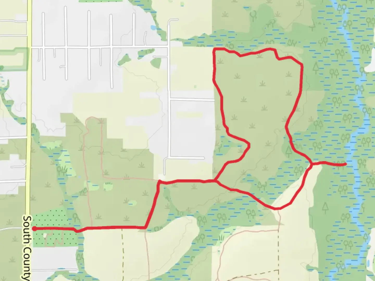 An image depicting the trail Red Loop Trail and its surrounding area.