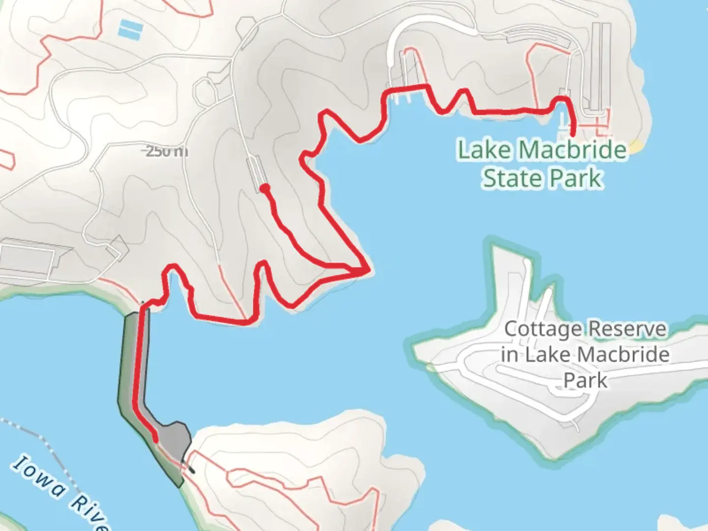 An image depicting the trail Beach to Dam Trail - Lake MacBride and its surrounding area.