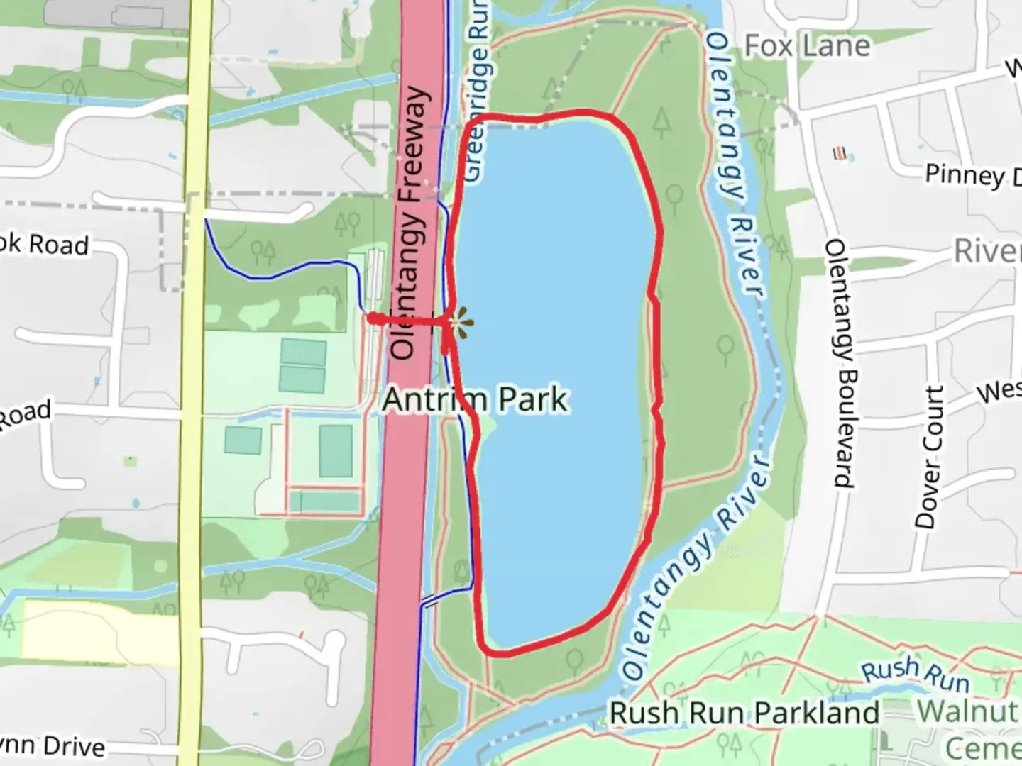 An image depicting the trail Antrim Lake Loop and its surrounding area.