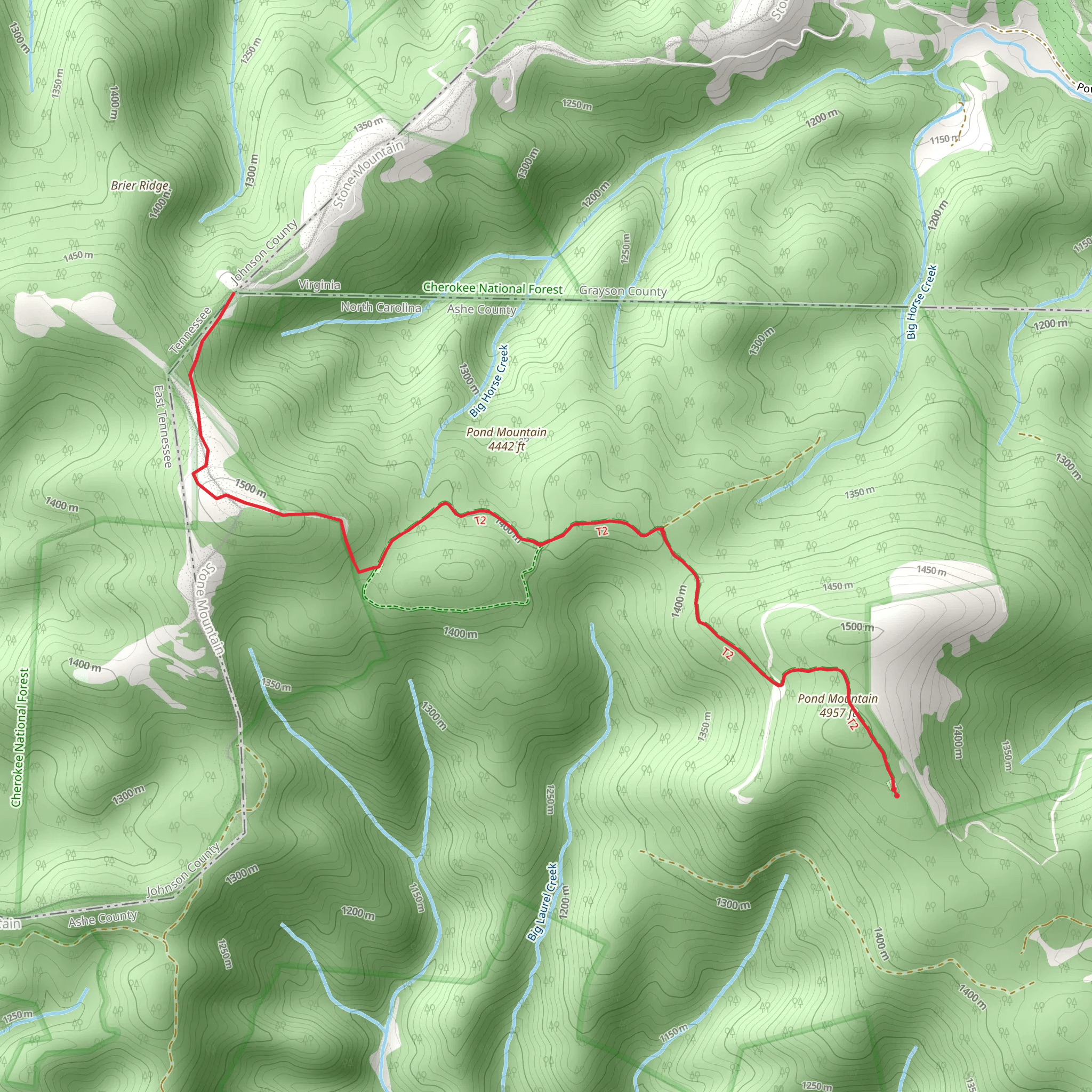 Pond Mountain Hunt Camp Out and Back mobile static map