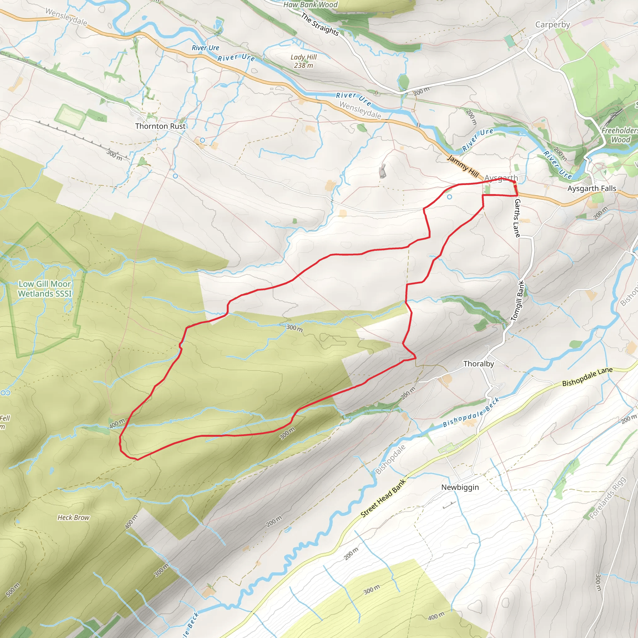 Haw Lane and Aysgarth Moor from Aysgarth mobile static map