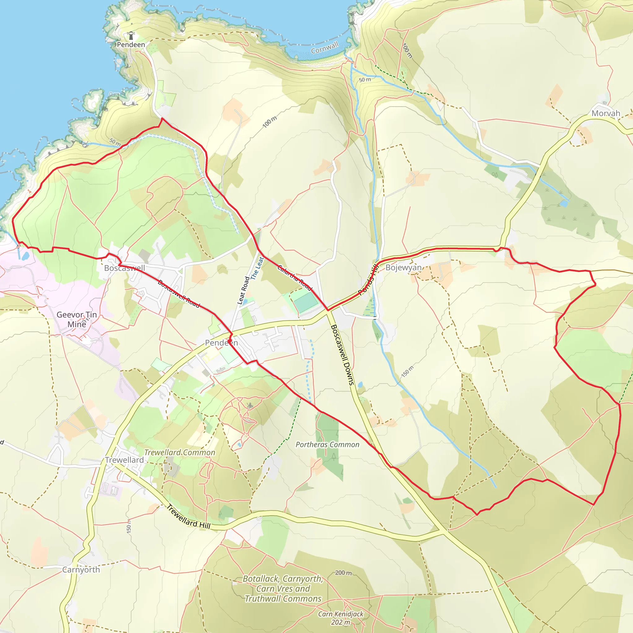 Woon Gumpus Common and Trewellard Bottoms via SWCP mobile static map