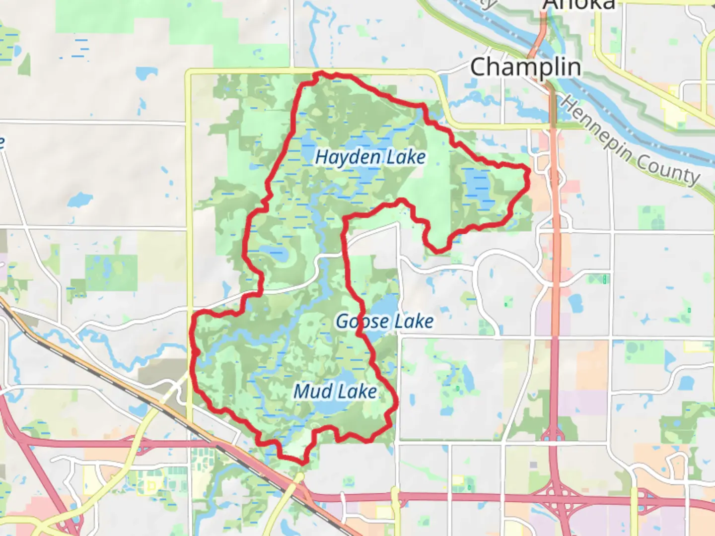 An image depicting the trail Powers, Hayden, Lemans, Goose and Mud Lakes Loop and its surrounding area.