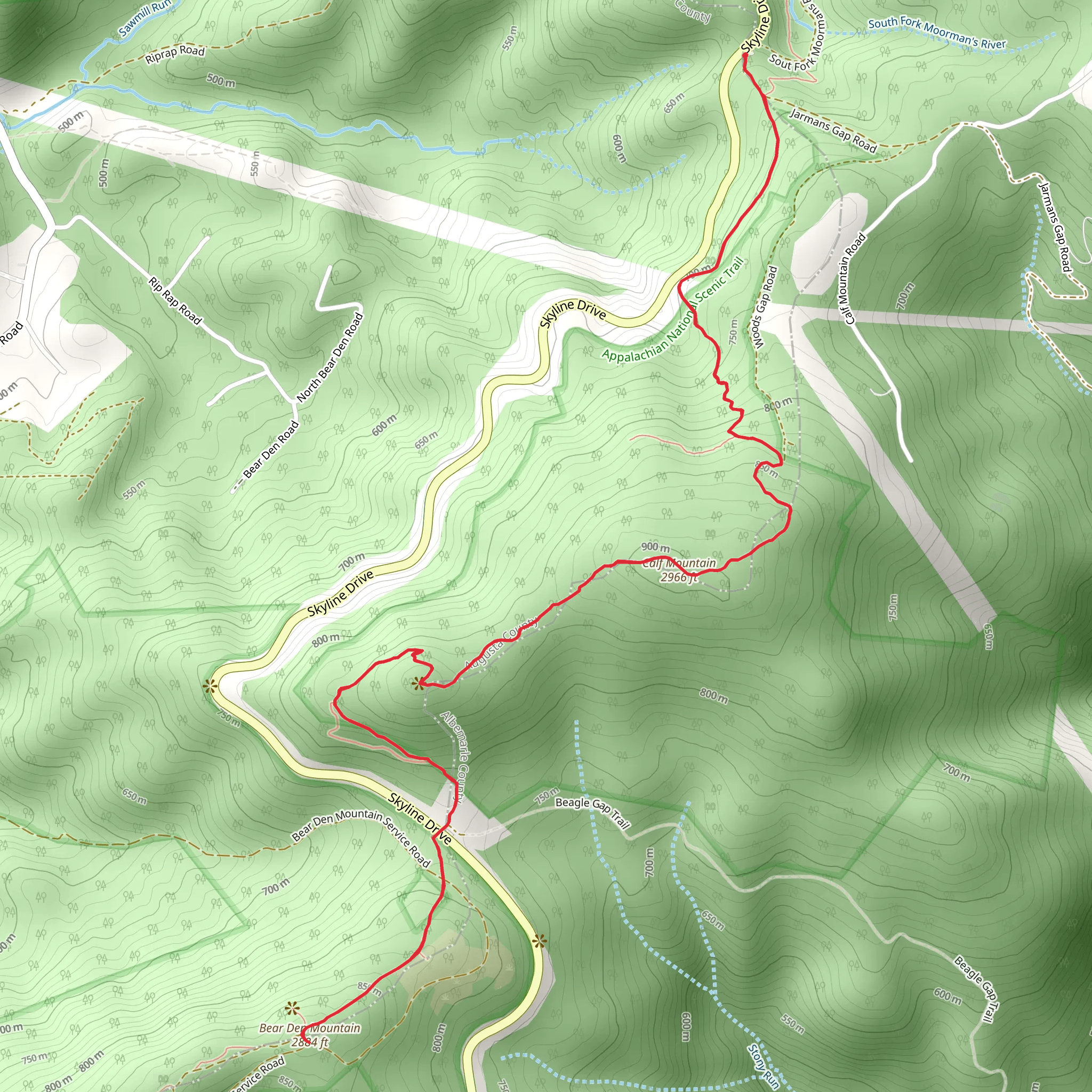 Bear Den Mountain via Appalachian Trail mobile static map