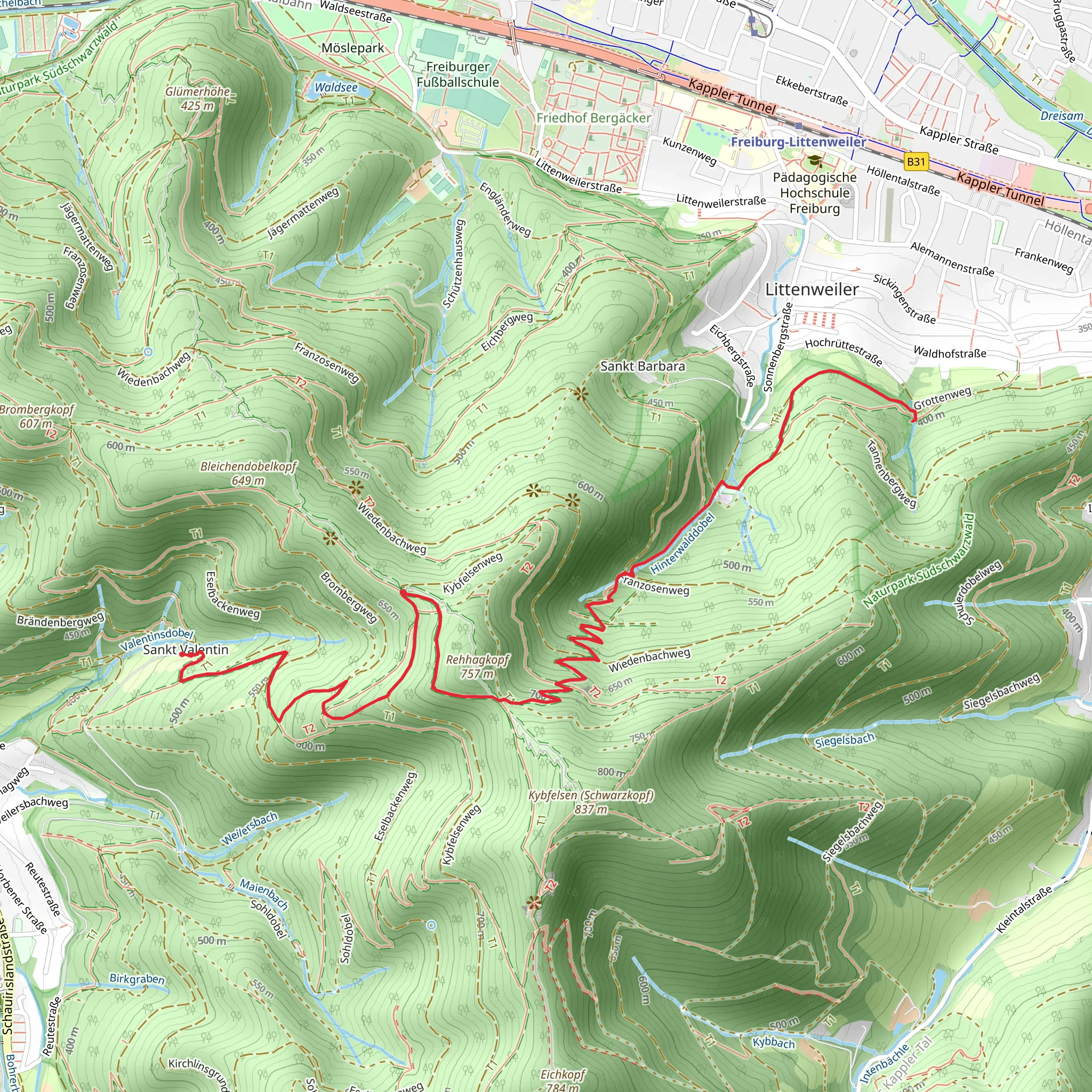 Mariengrotte Walk via Rehagsattel and Brombergweg mobile static map