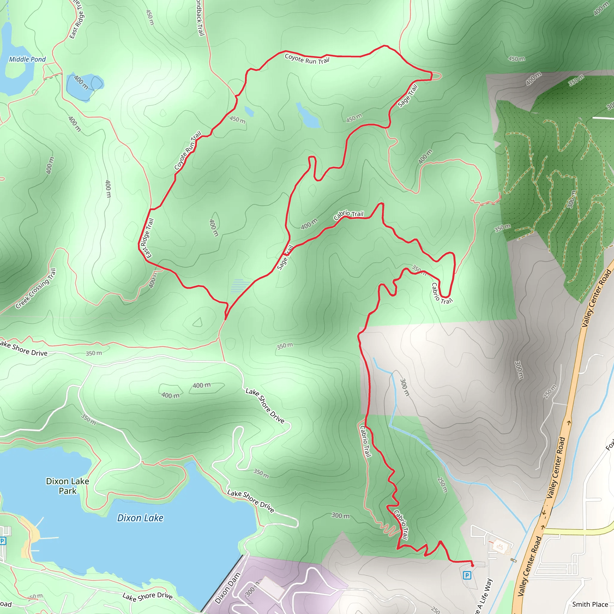 Cabrio and Coyote Run Loop Trail mobile static map