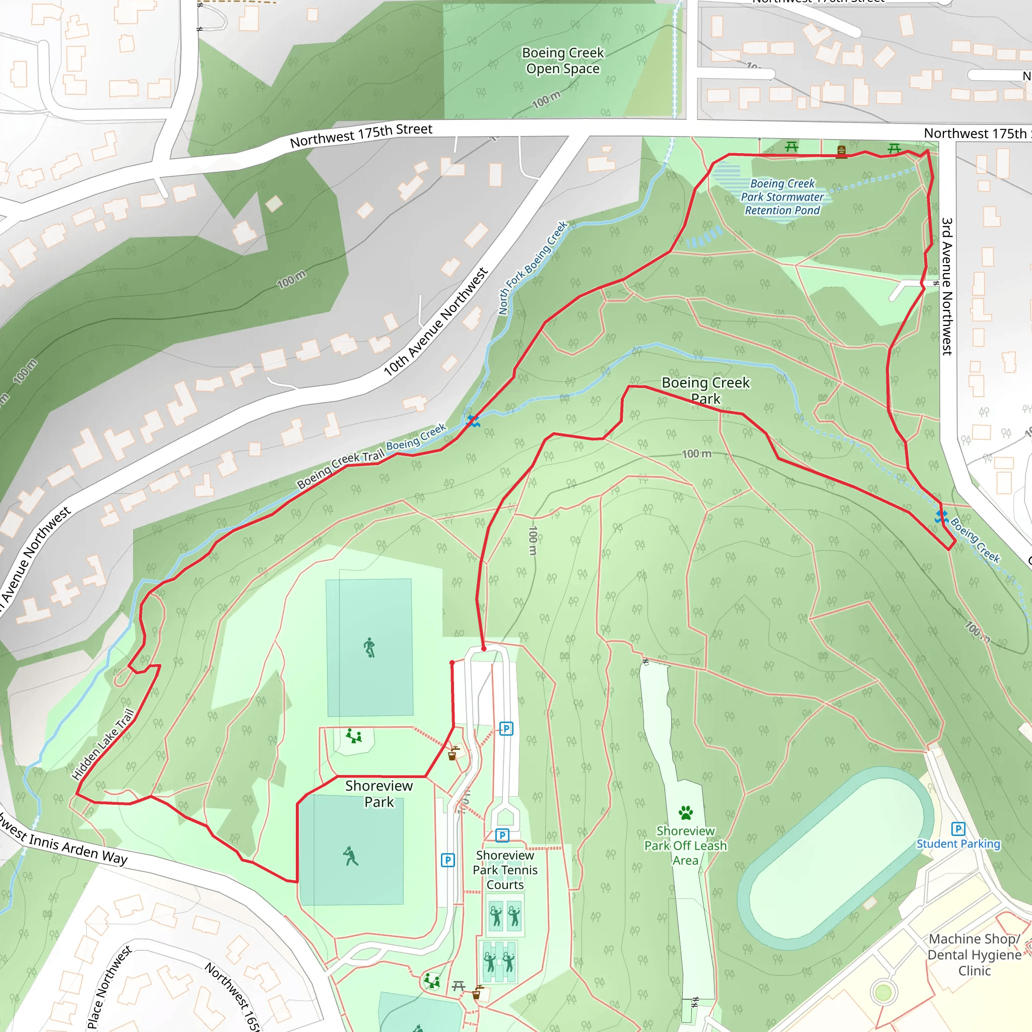 Boeing Creek Park Stormwater Retention Pond and Boeing Creek Loop Trail mobile static map
