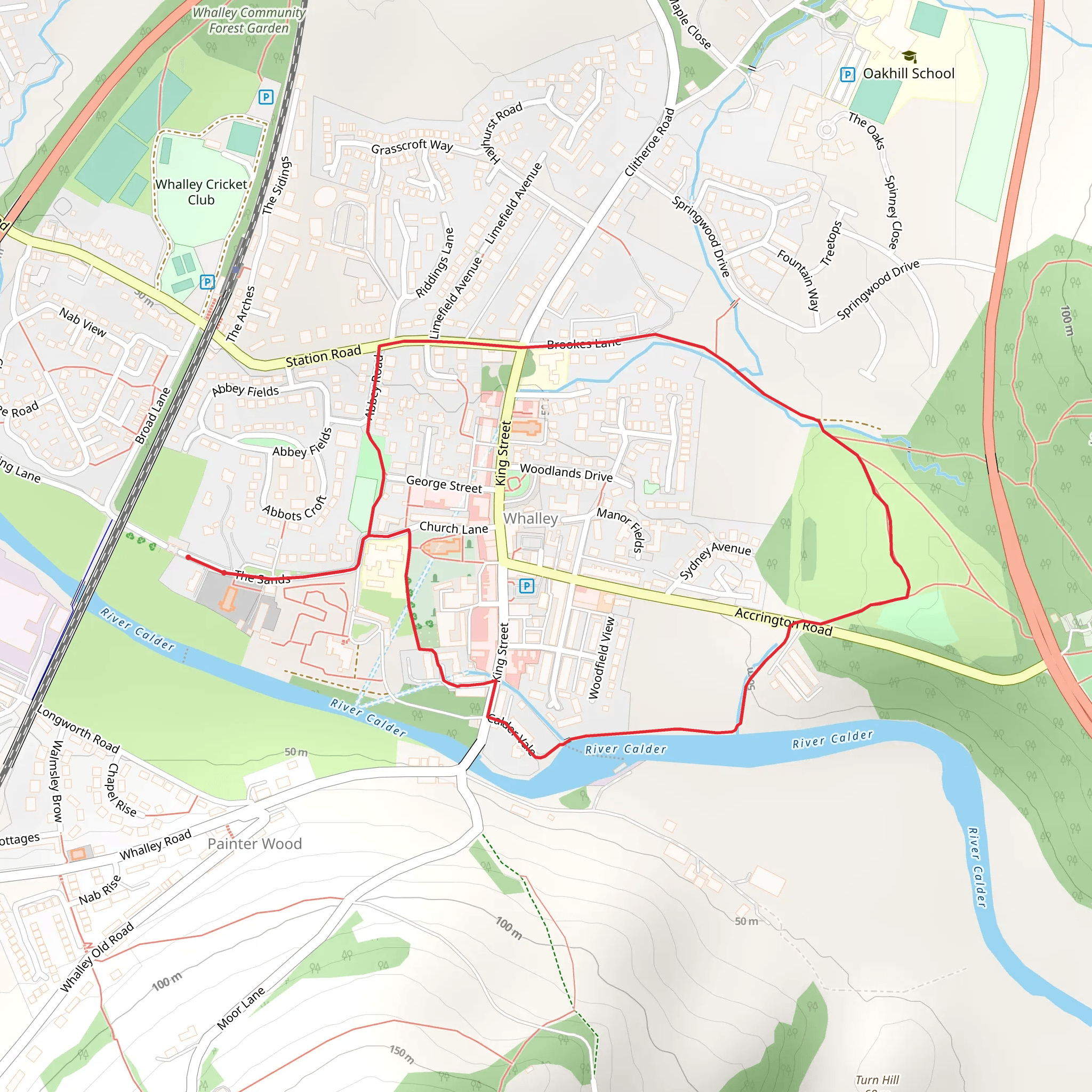 Whalley Abbey and the River Calder mobile static map