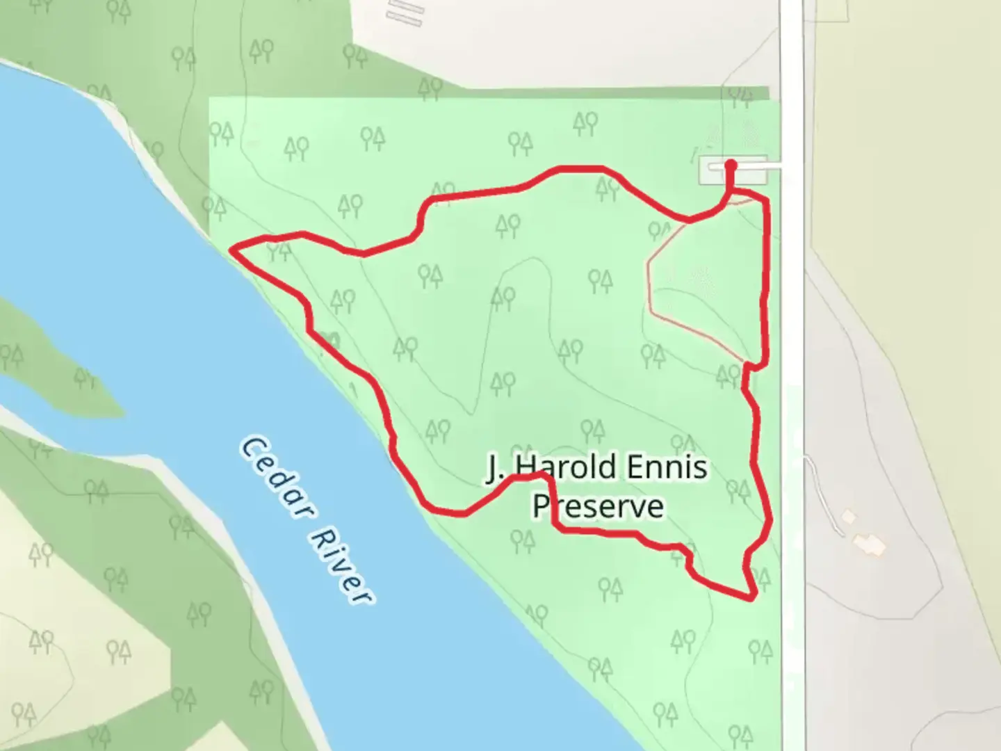 An image depicting the trail J Harold Ennis Preserve Loop and its surrounding area.