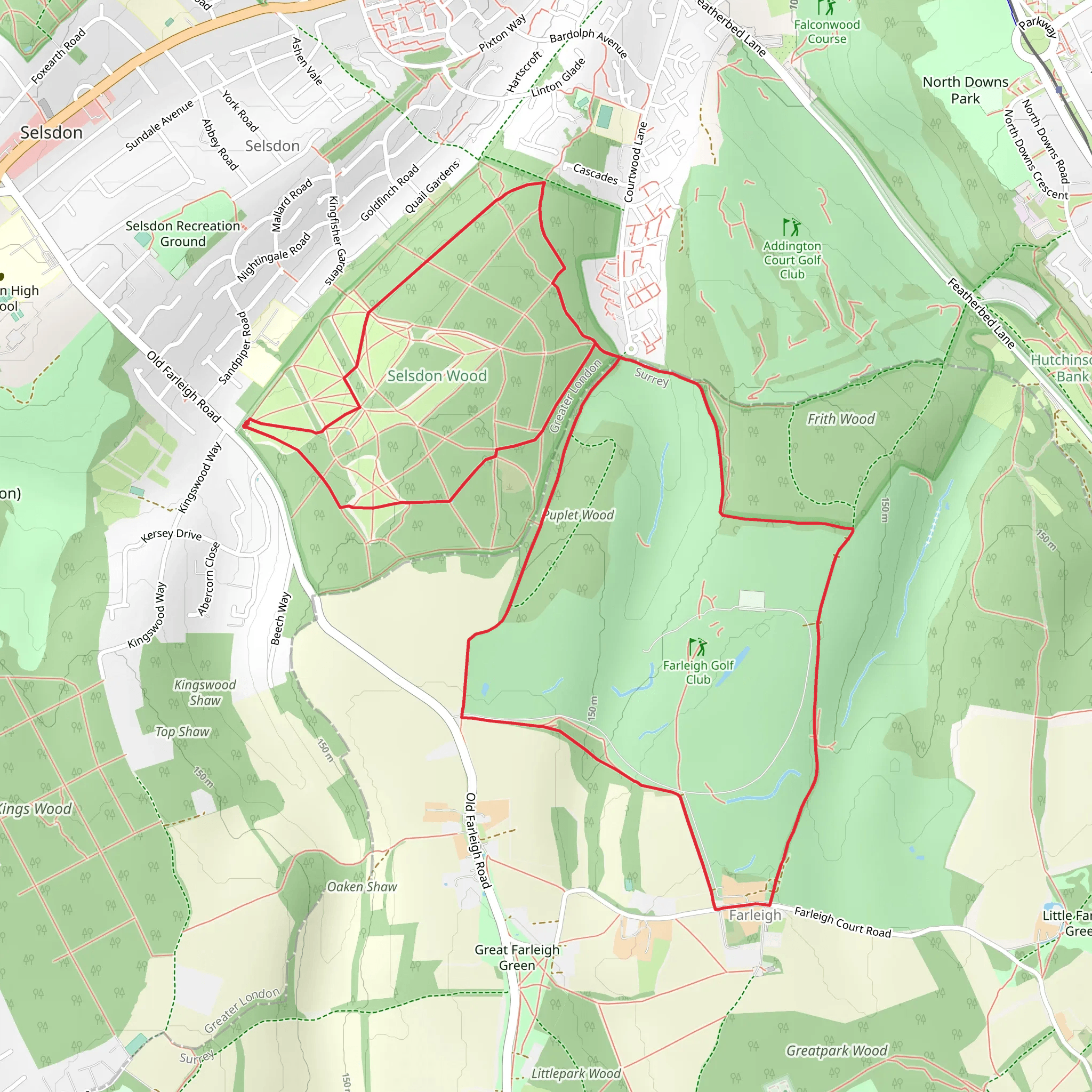 Selsdon Wood and Farleigh Golf Club Loop Walk mobile static map