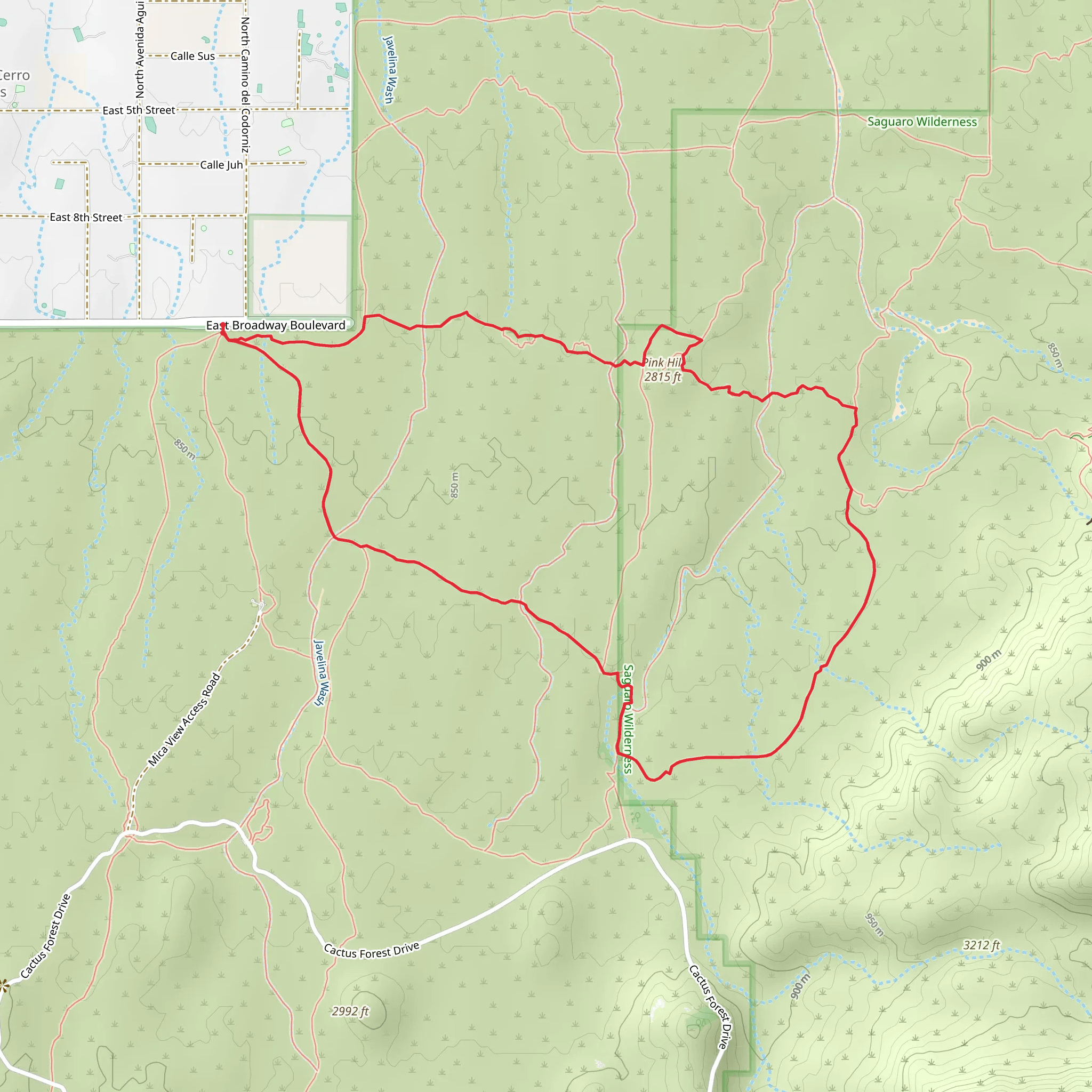 Cactus Forest, Squeeze Pen and Pink Hill Loop Trail mobile static map