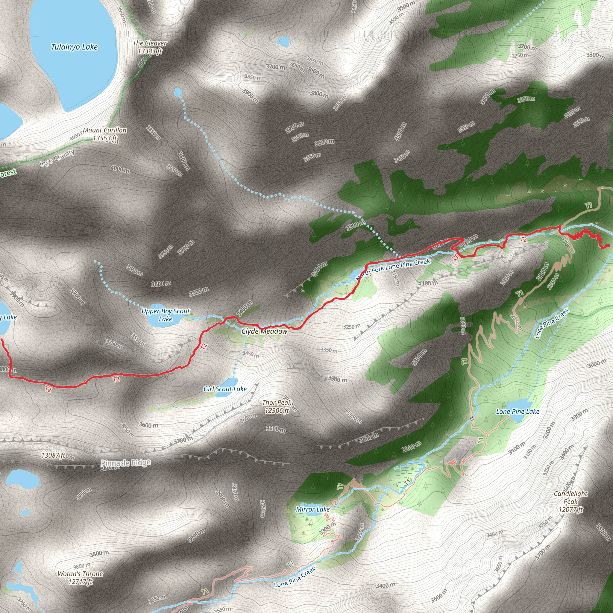 North Fork Lone Pine Creek Trail mobile static map